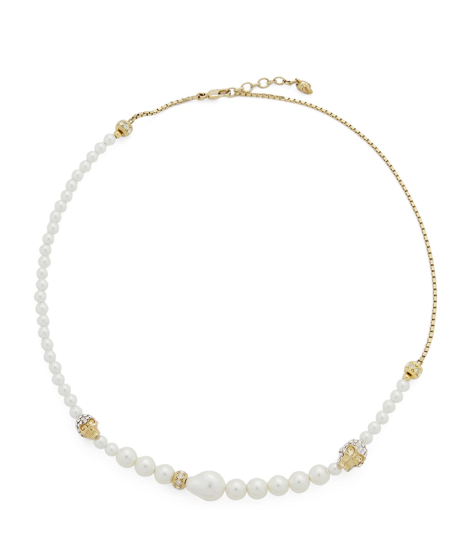 Faux Pearl and Skull Necklace