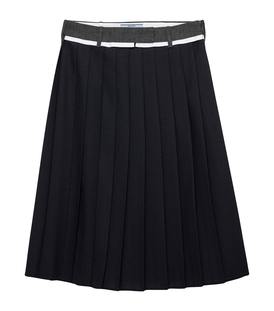 Prada Womens Wool Fleece Pleated Midi Skirt