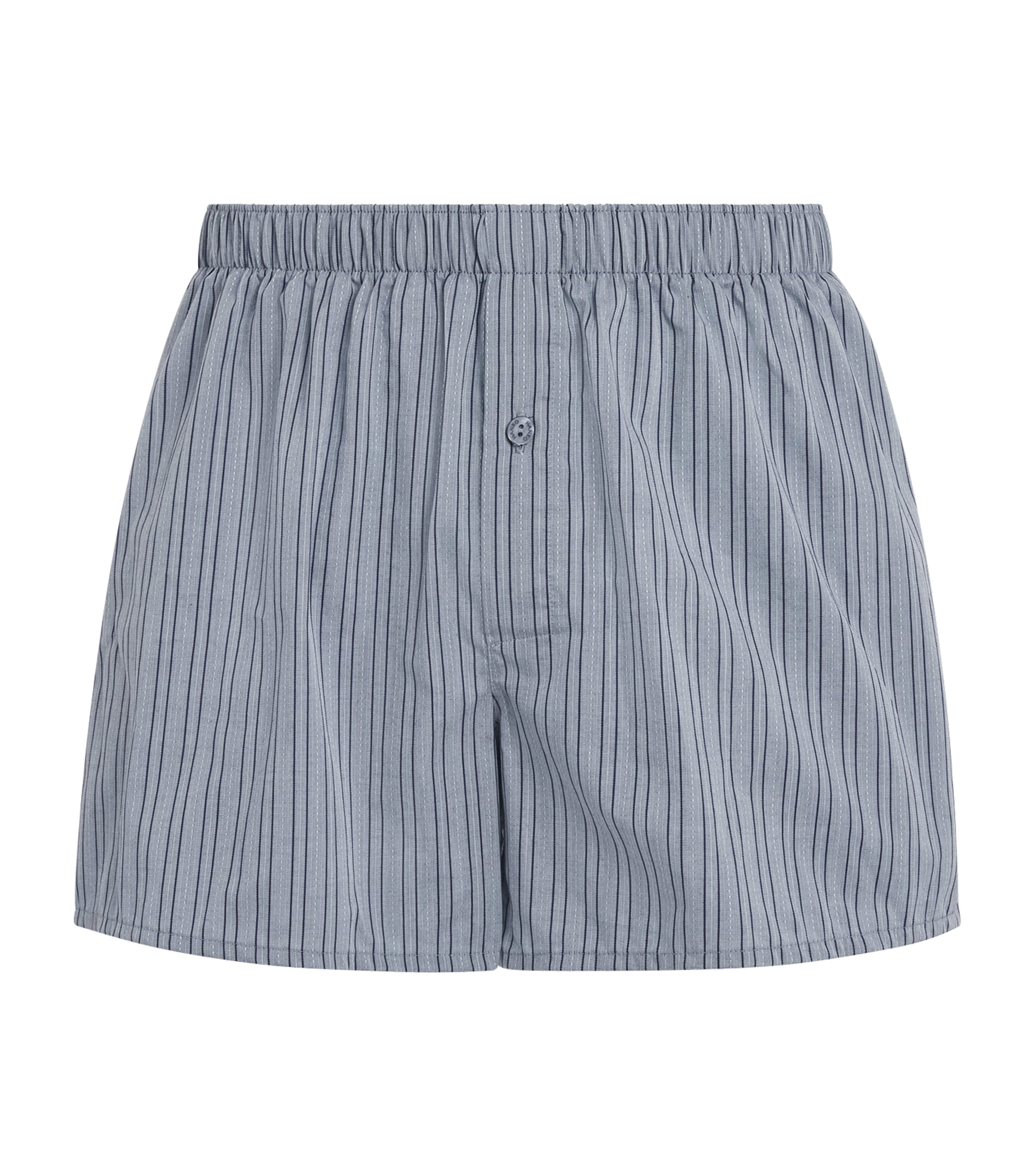 Hanro Mens Cotton Fancy Woven Boxer Shorts Jean Lines