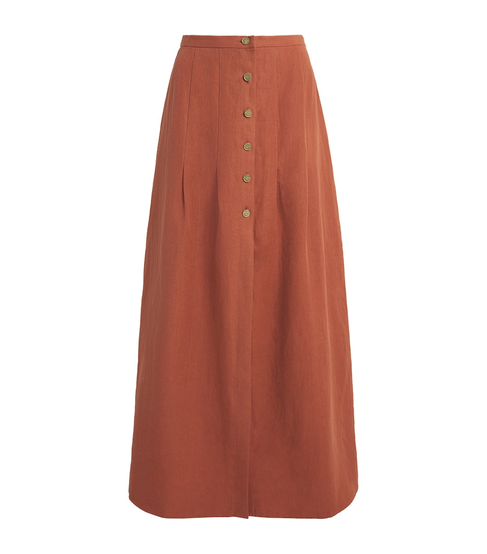 Linen Coin-Detail Maxi Skirt