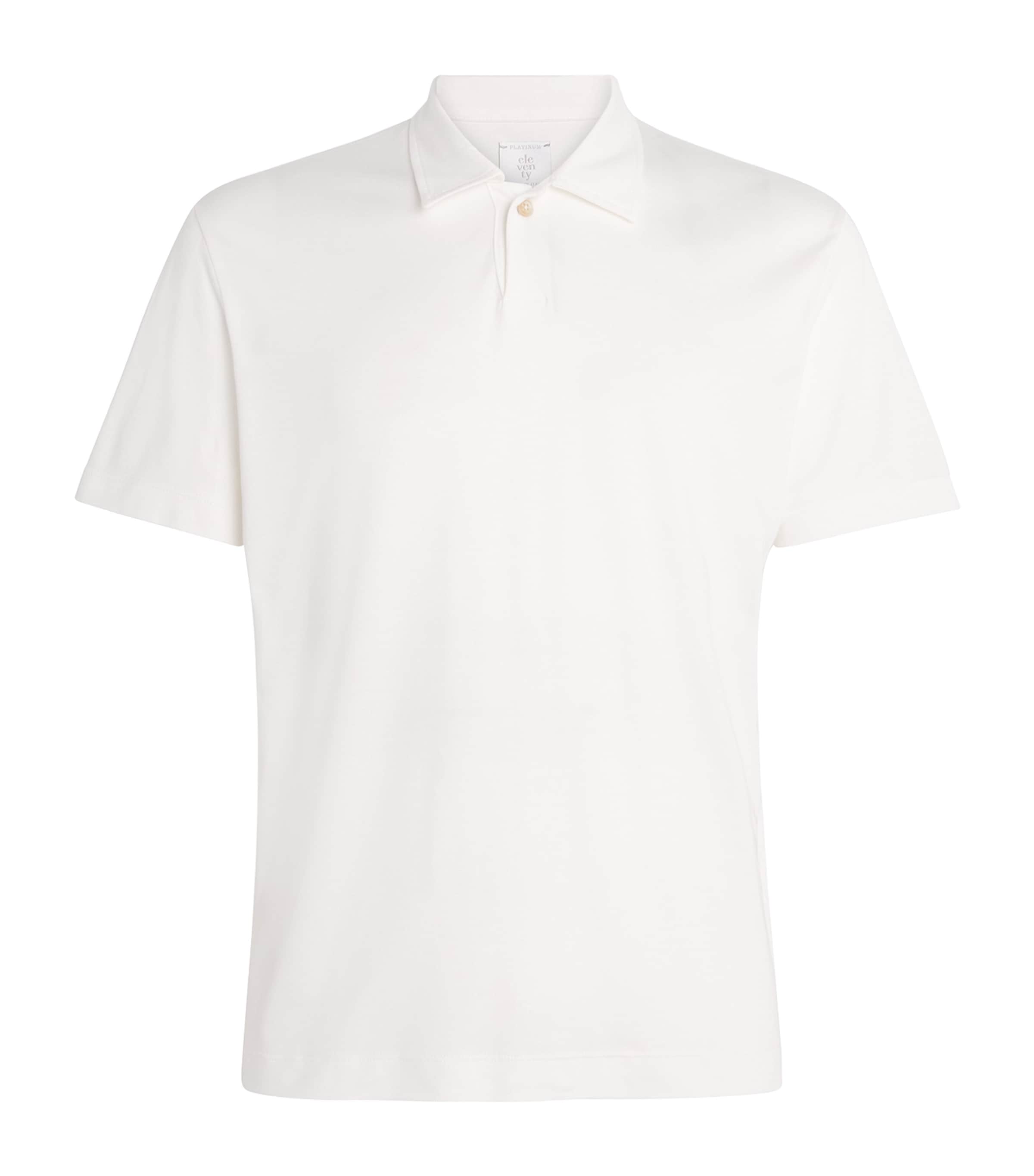 Eleventy Mens Cotton-Modal Polo Shirt Bianco