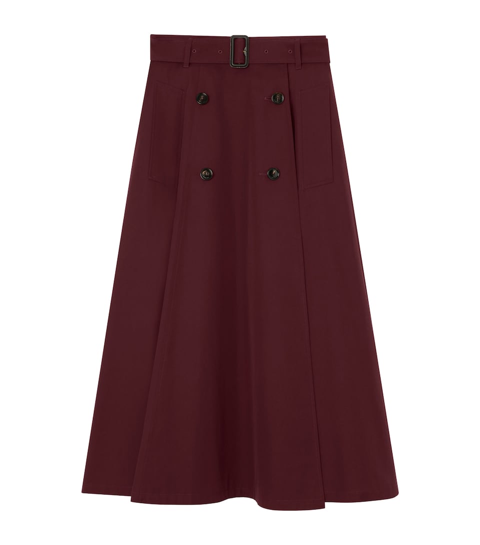 Burberry Womens Gabardine Midi Skirt Vineyard Red