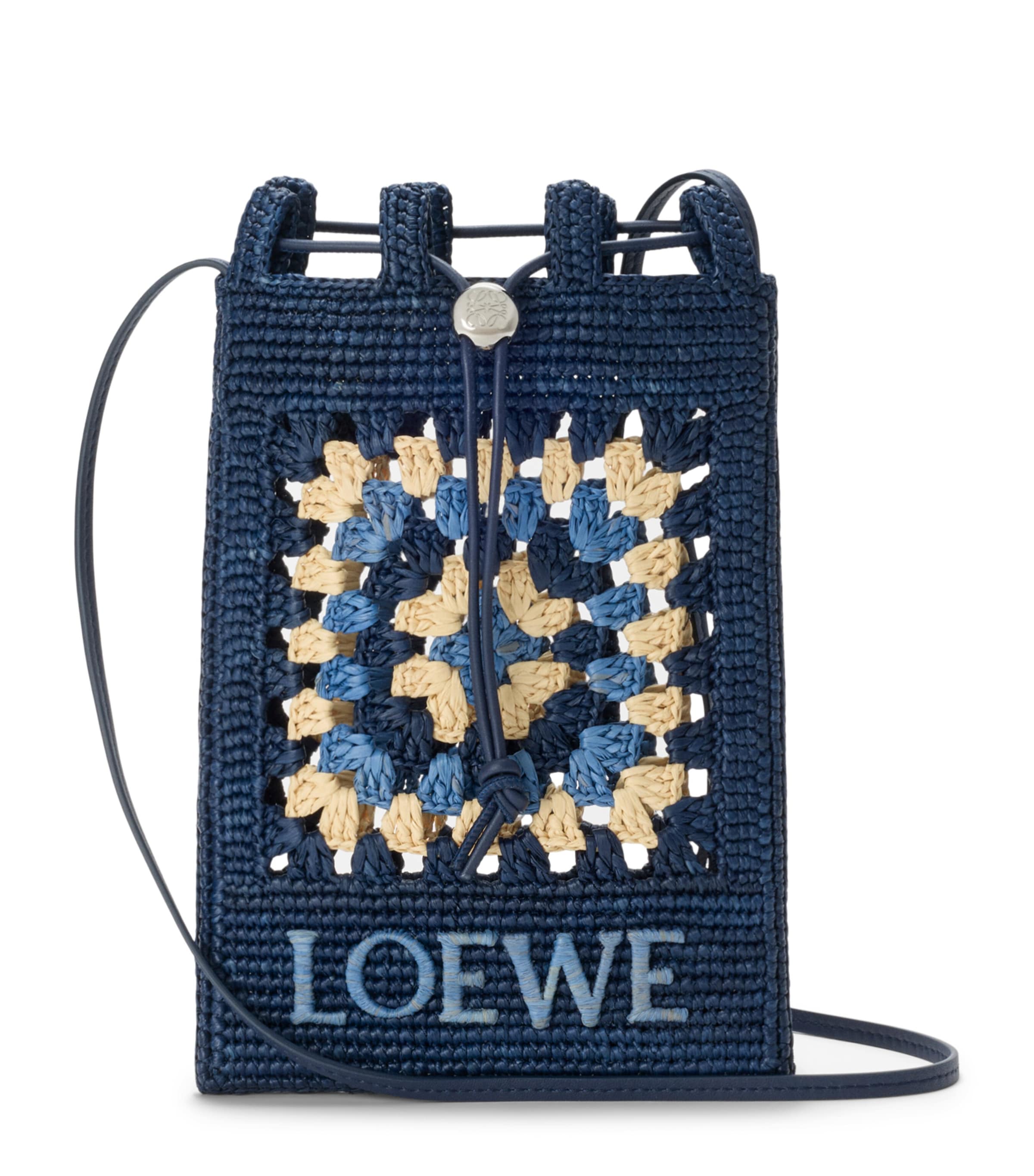 LOEWE x Paula's Ibiza Crochet Pocket Patch Shoulder Bag Navy/sky Blue
