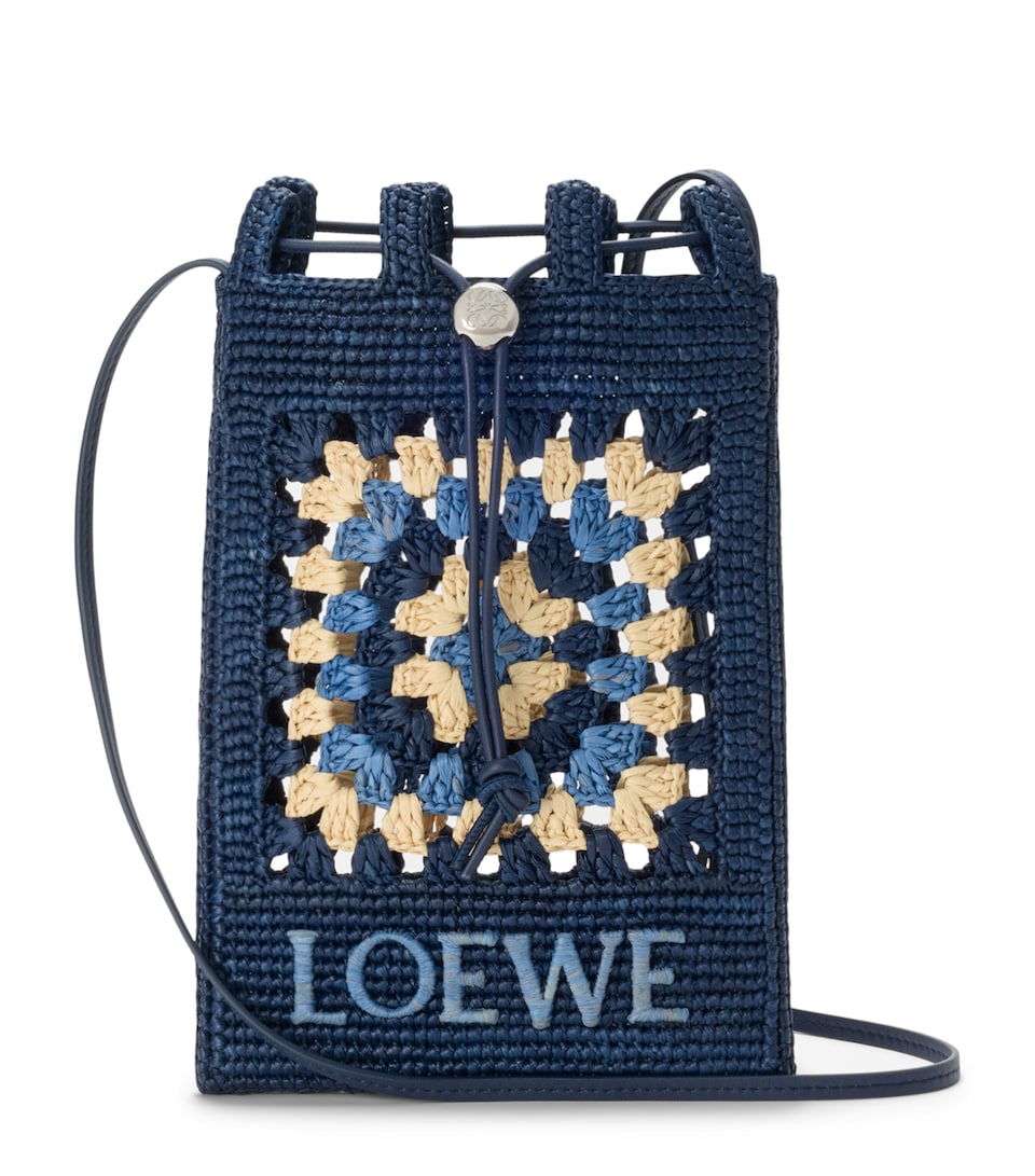 LOEWE x Paula's Ibiza Crochet Pocket Patch Shoulder Bag Navy/sky Blue