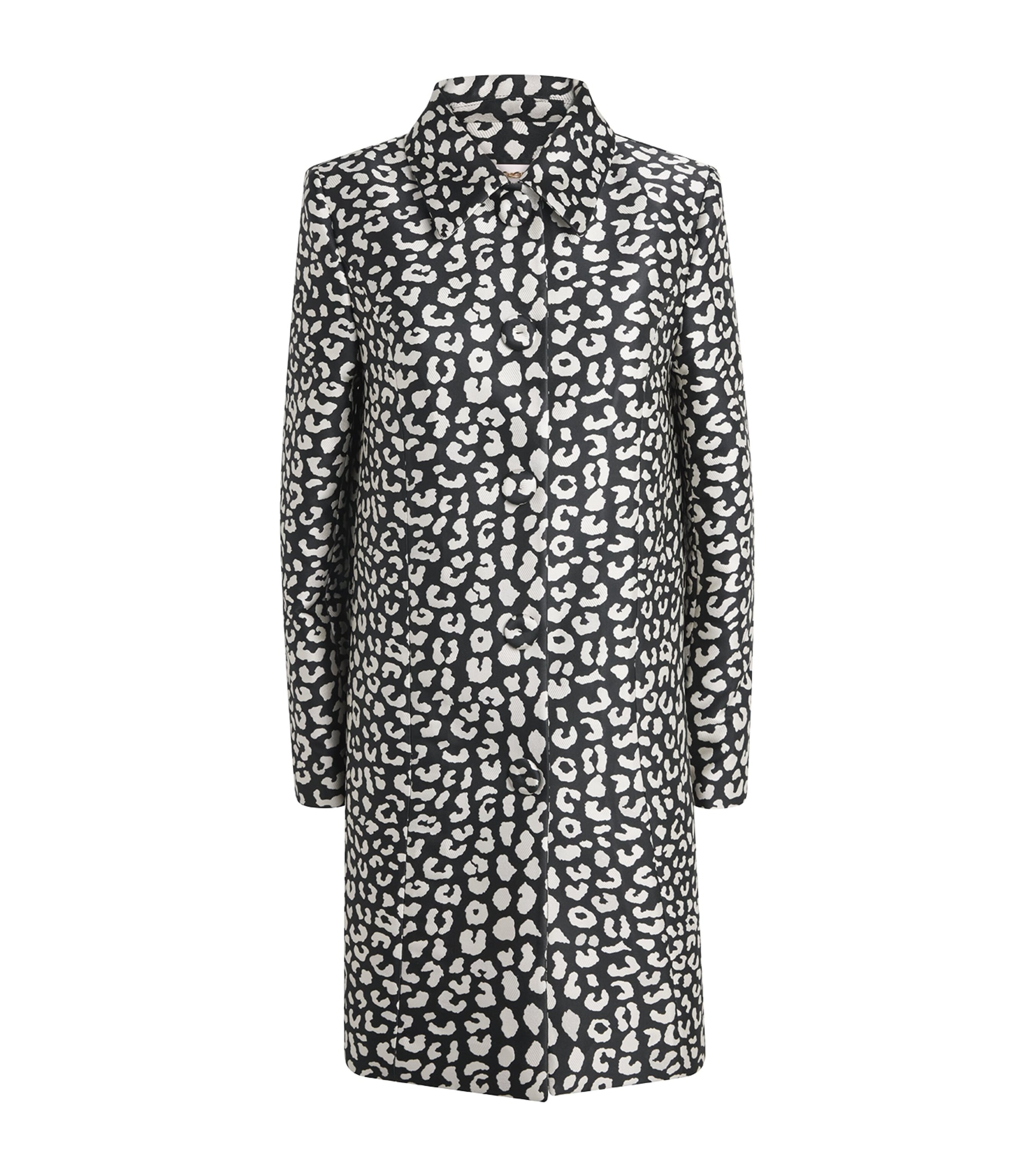 Carolina Herrera Womens Leopard Jacquard Trench Coat Black/ivory