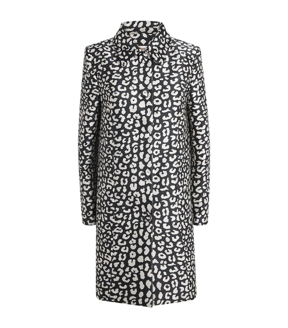 Carolina Herrera Womens Leopard Jacquard Trench Coat Black/ivory