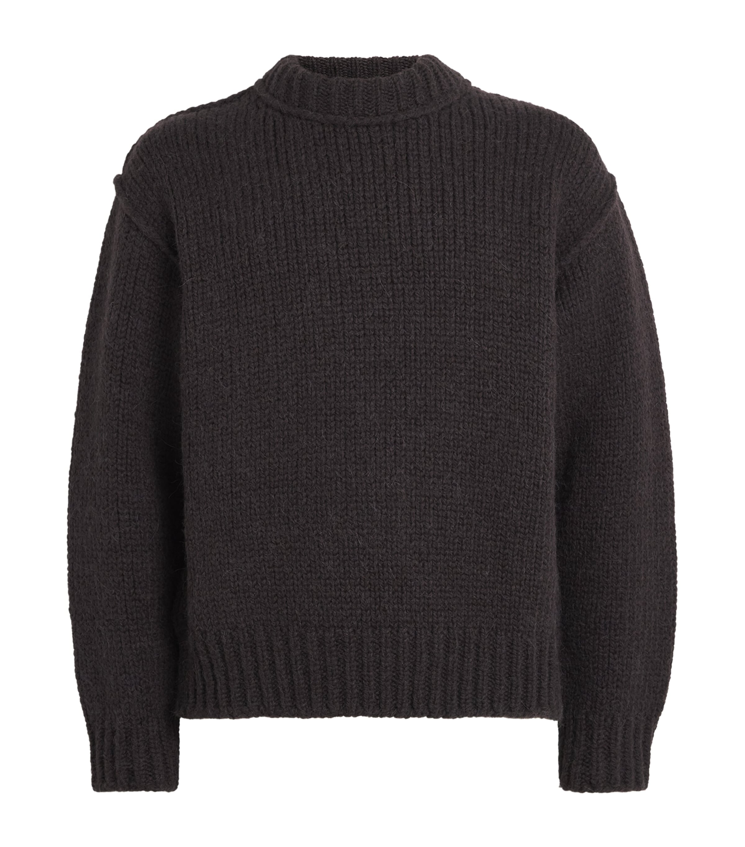 Our Legacy Mens Merino Wool-Alpaca Mock Roundneck Sweater Brown Bear Alpaca