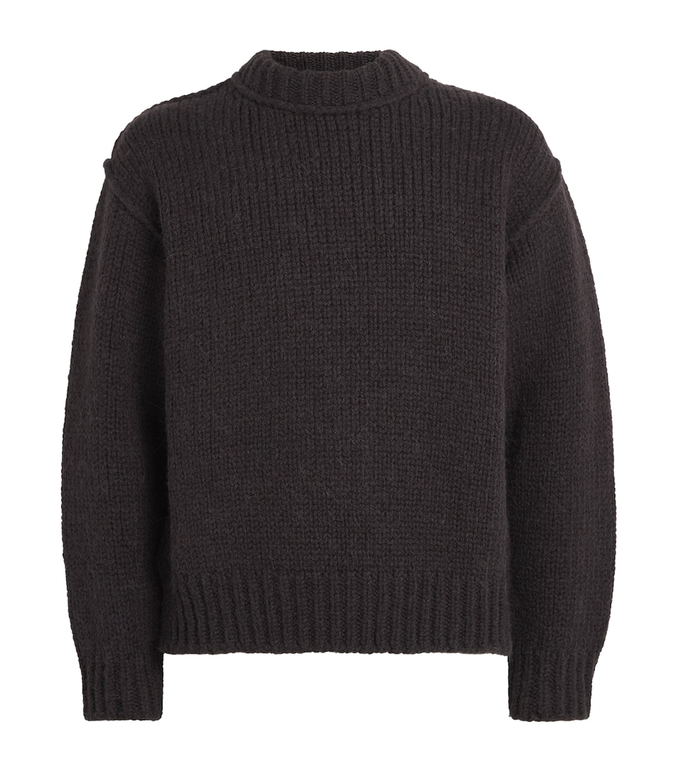Our Legacy Mens Merino Wool-Alpaca Mock Roundneck Sweater Brown Bear Alpaca