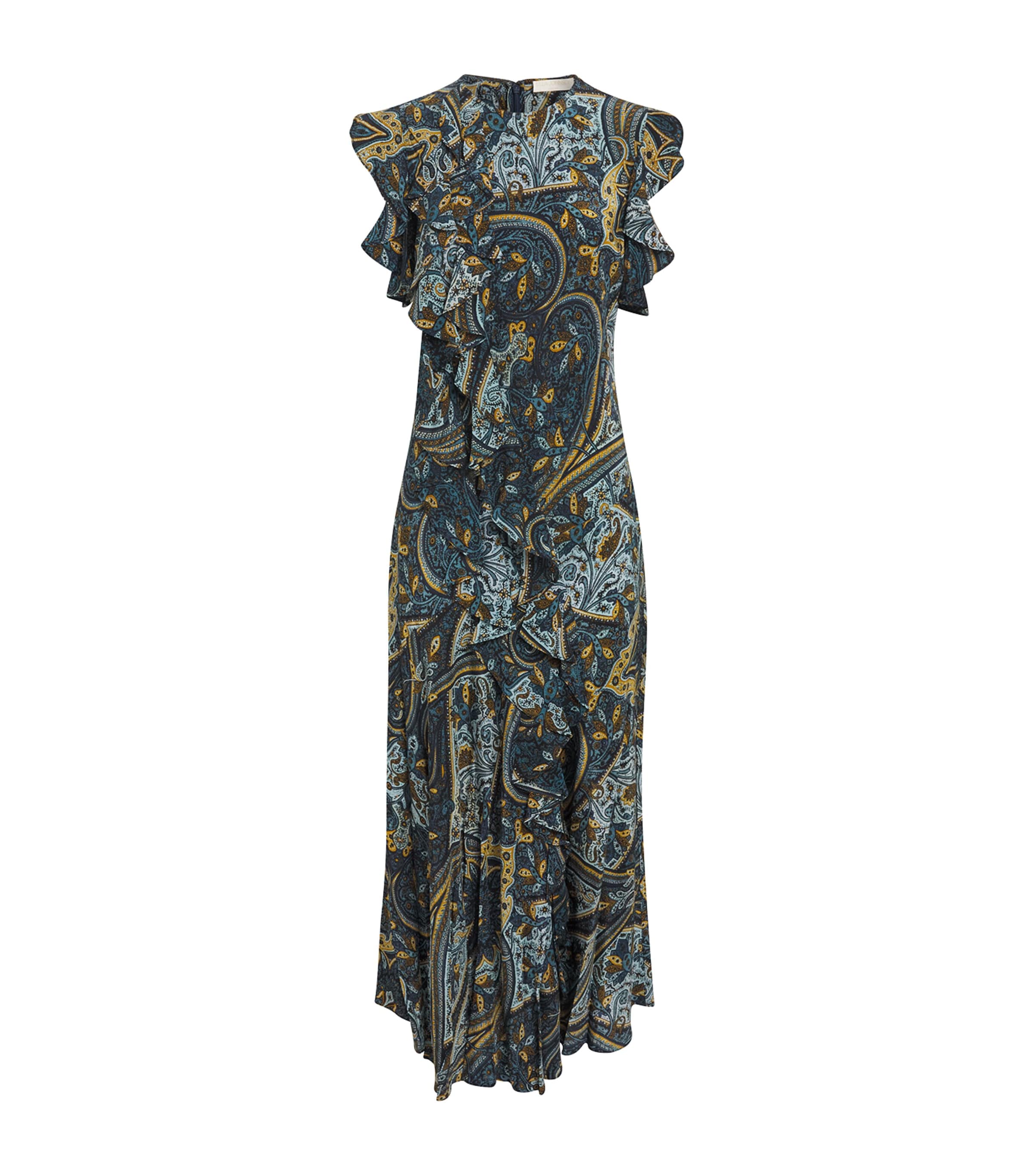 Ulla Johnson Womens Silk Ruffled Printed Ameline Maxi Dress Prussian