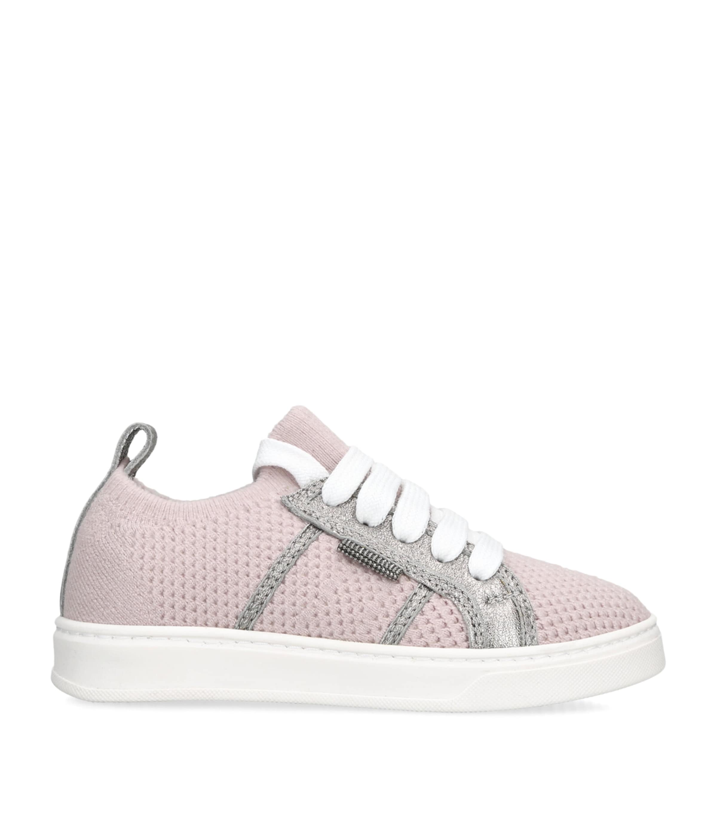 Brunello Cucinelli Kids Cotton Metallic-Panelled Sneakers Pale Pink