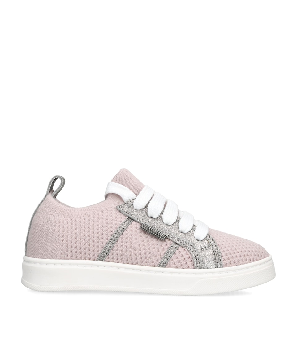 Brunello Cucinelli Kids Cotton Metallic-Panelled Sneakers Pale Pink