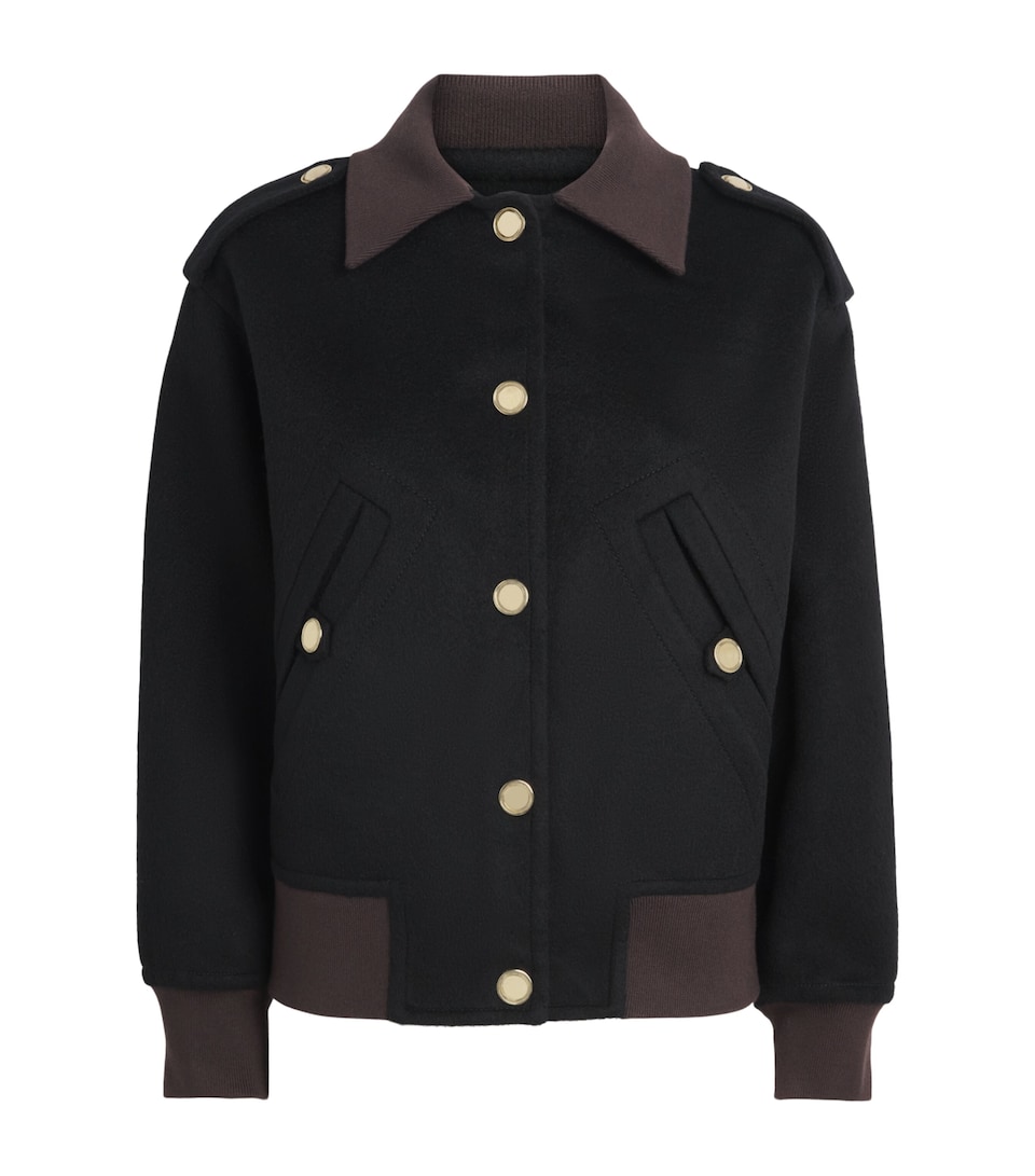 Sandro Paris Womens Wool Contrast-Collar Jacket Black