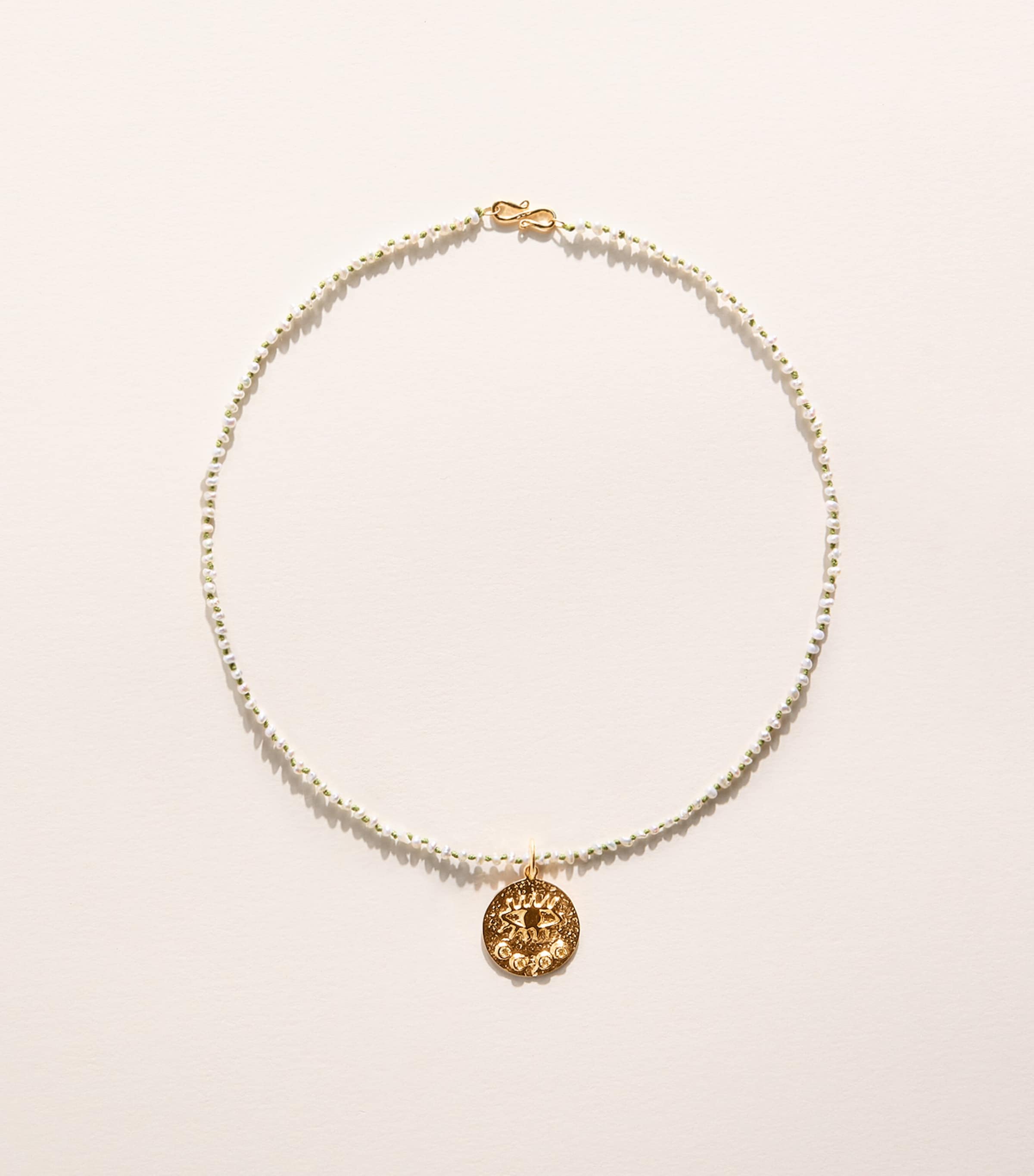 Hermina Athens Freshwater Pearl Eye Pendant Necklace Olive+citrine