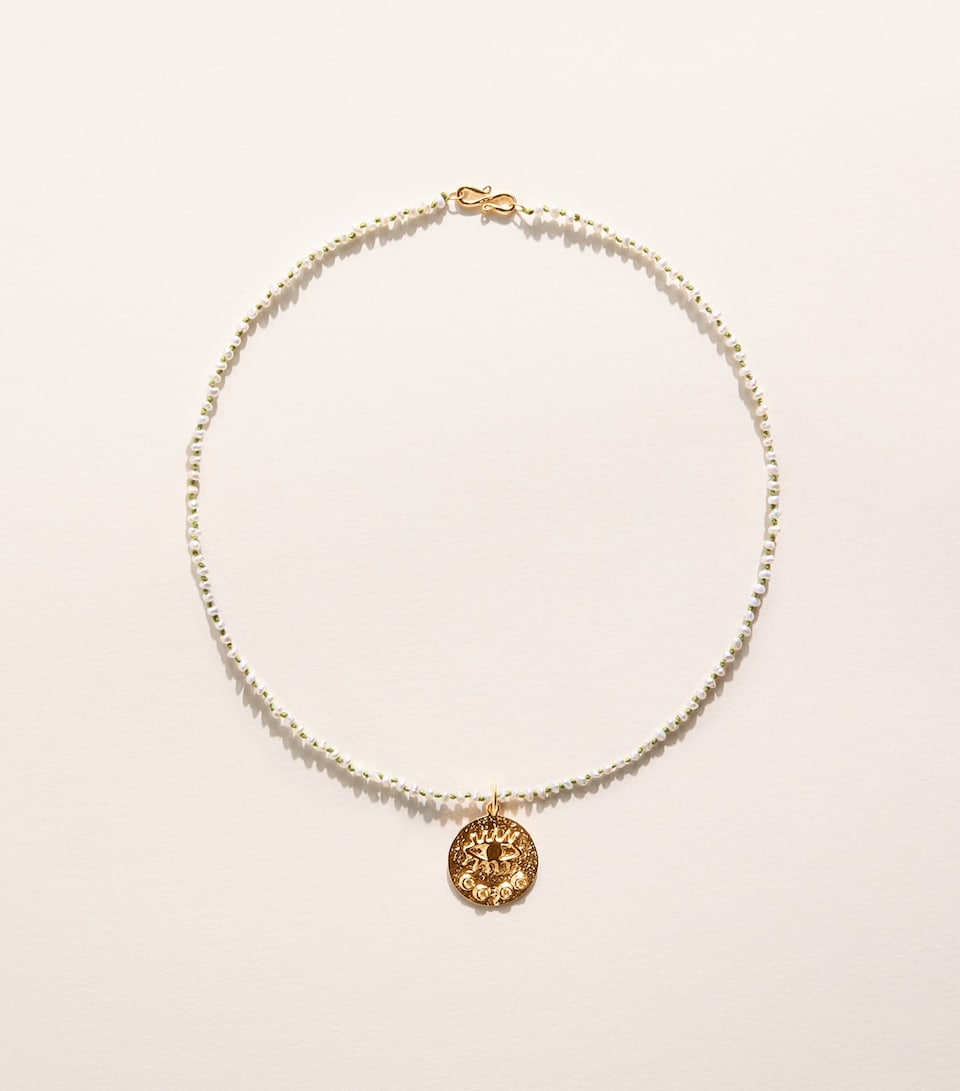 Hermina Athens Freshwater Pearl Eye Pendant Necklace Olive+citrine