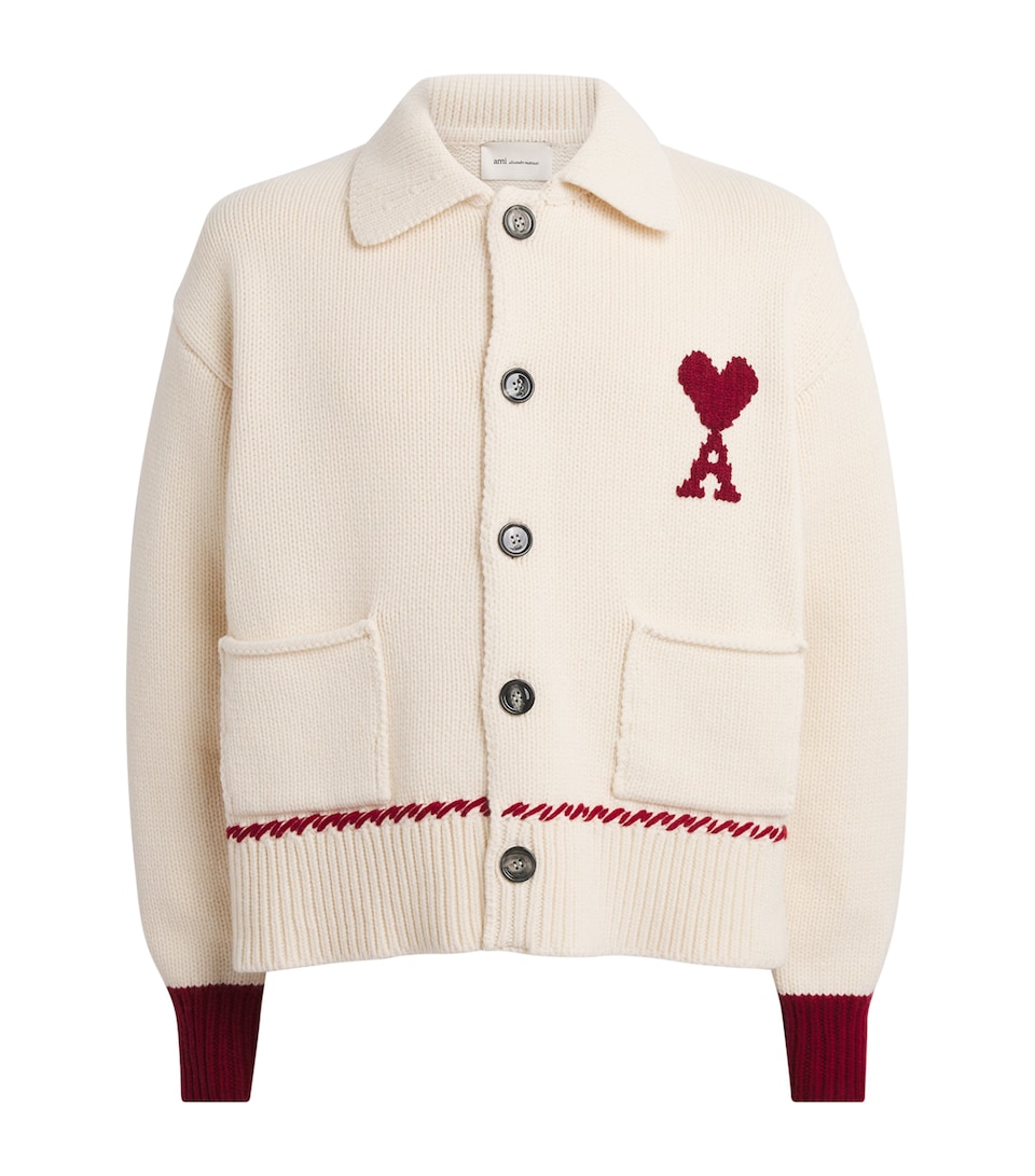 Wool-Blend Whipstitch Polo Cardigan