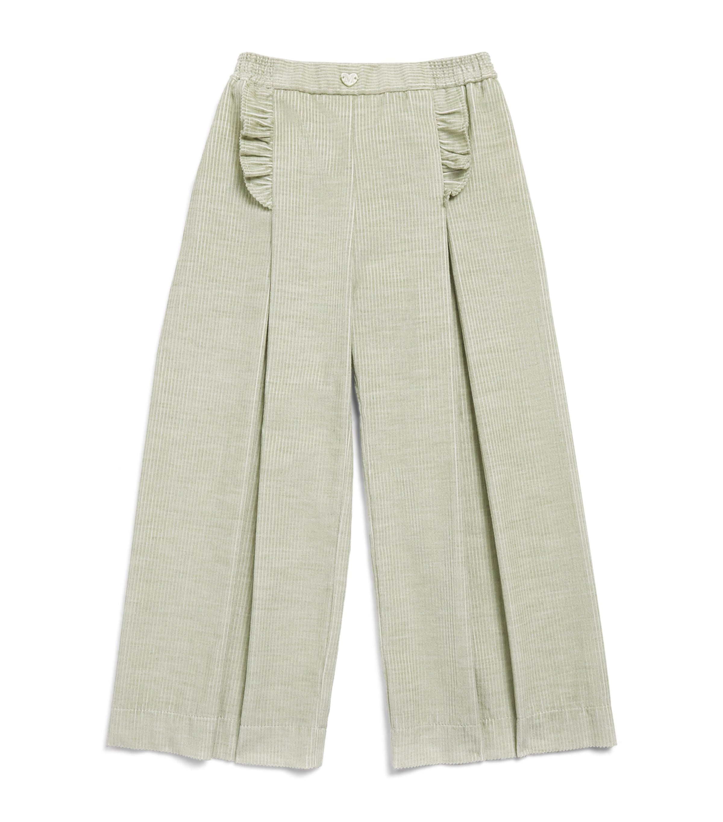 Monnalisa Cotton Ruffle Palazzo Trousers (3 Months-6 Years) Verde Salvia Melange