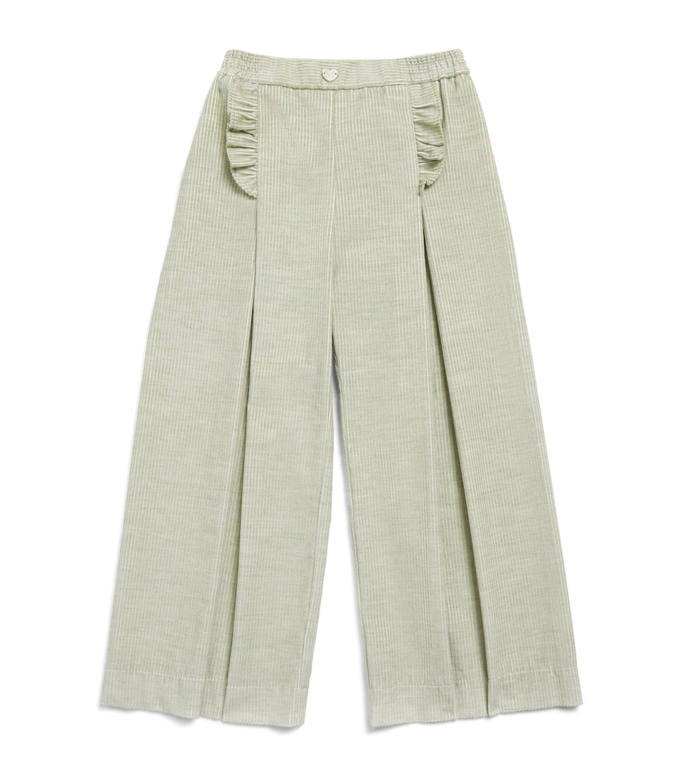 Monnalisa Cotton Ruffle Palazzo Trousers (3 Months-6 Years) Verde Salvia Melange