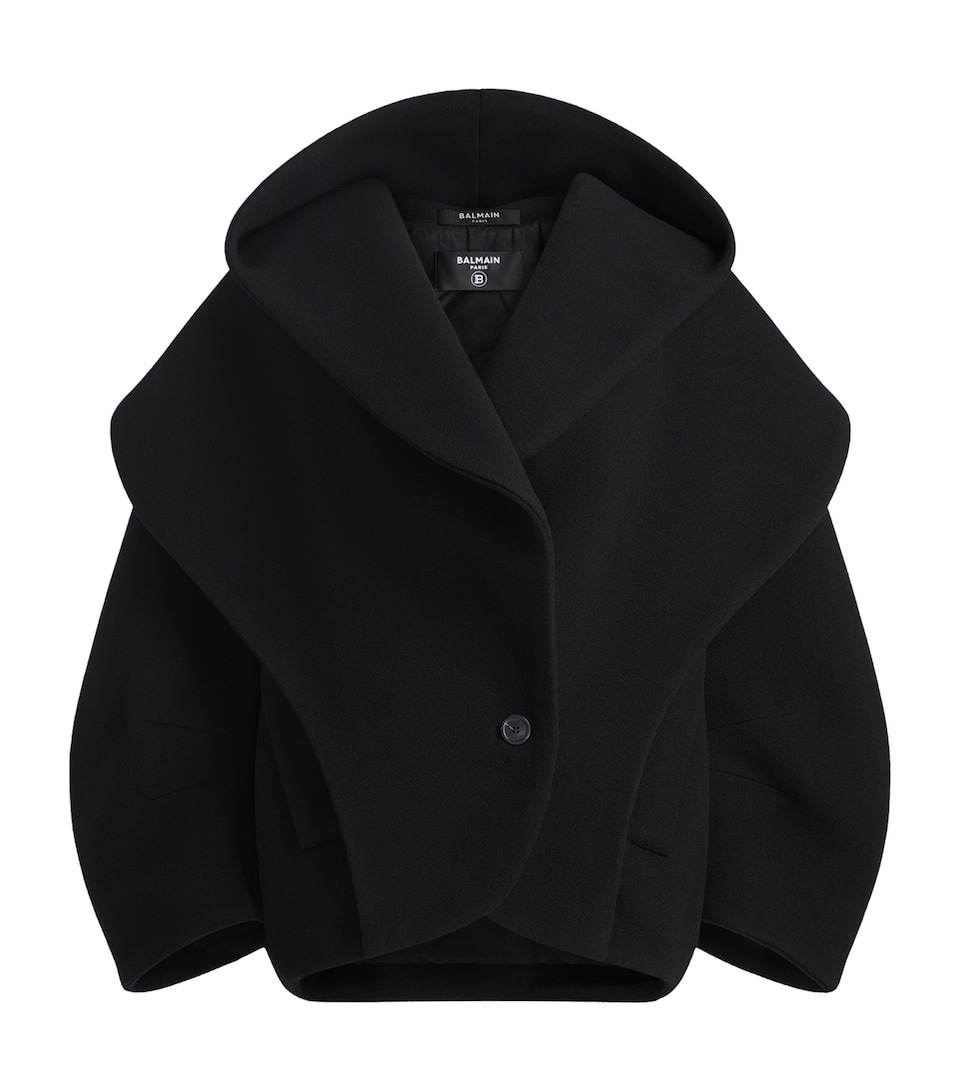 Balmain Womens Virgin Wool Oversized Pea Coat Noir