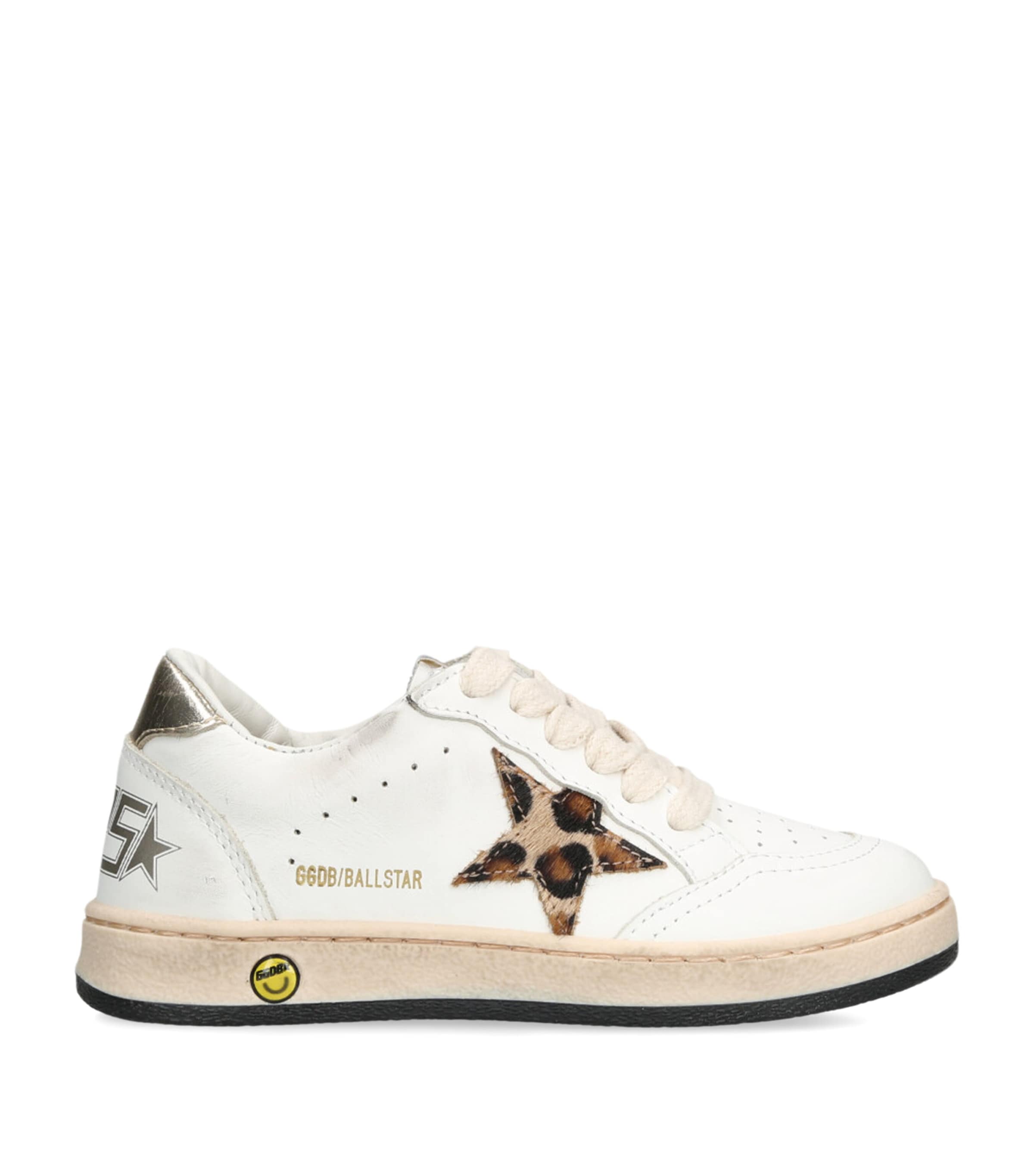 Golden Goose Leather Ball Star Leopard Sneakers White/comb
