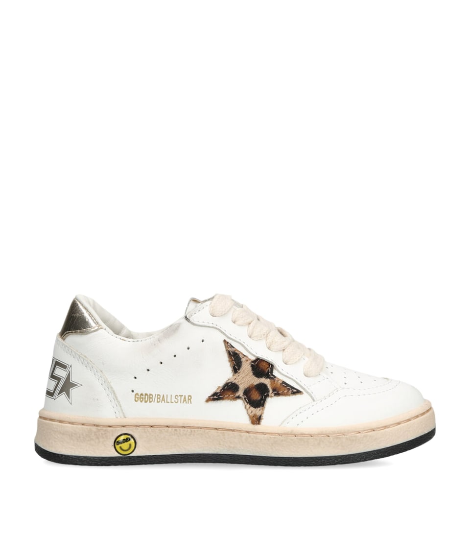 Golden Goose Leather Ball Star Leopard Sneakers White/comb