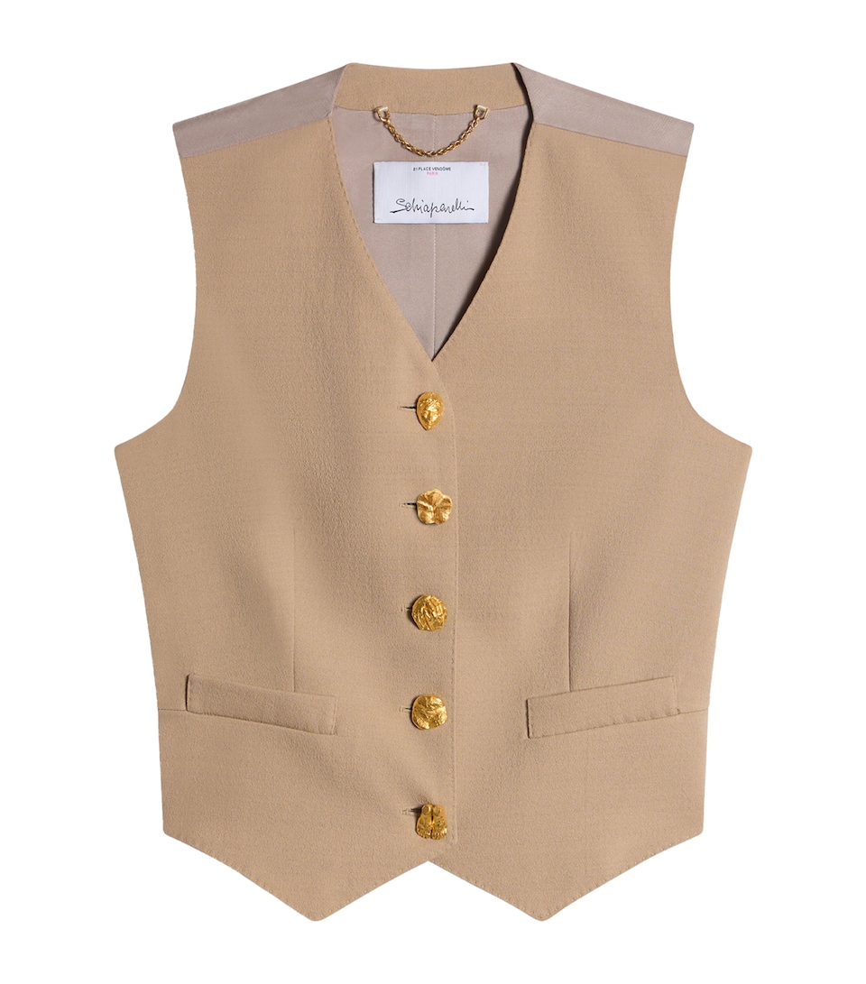 Schiaparelli Womens Wool-Blend Bijoux Waistcoat Beige