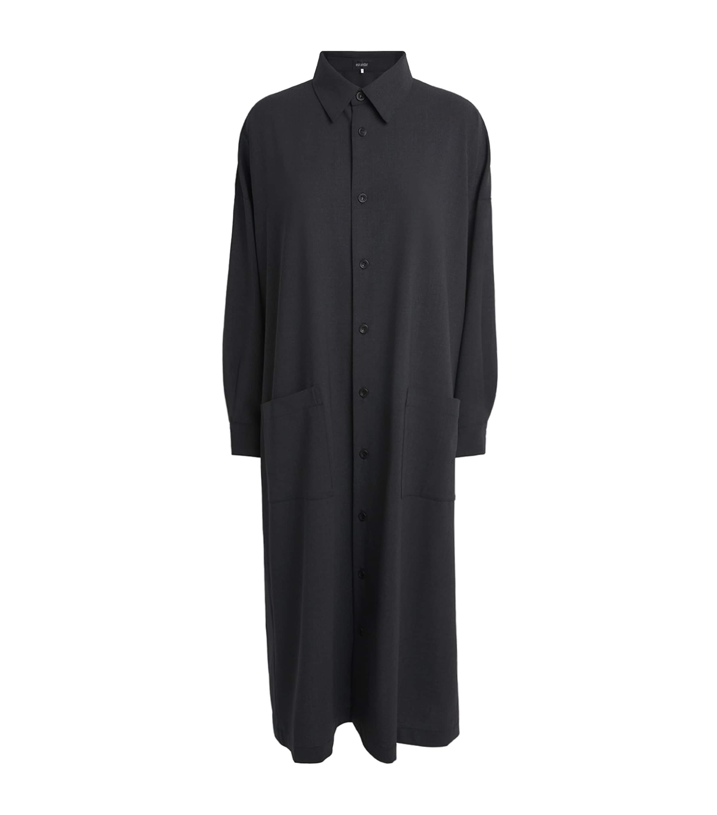 Eskandar Womens Stretch-Wool Midi Shirt Dress Coal
