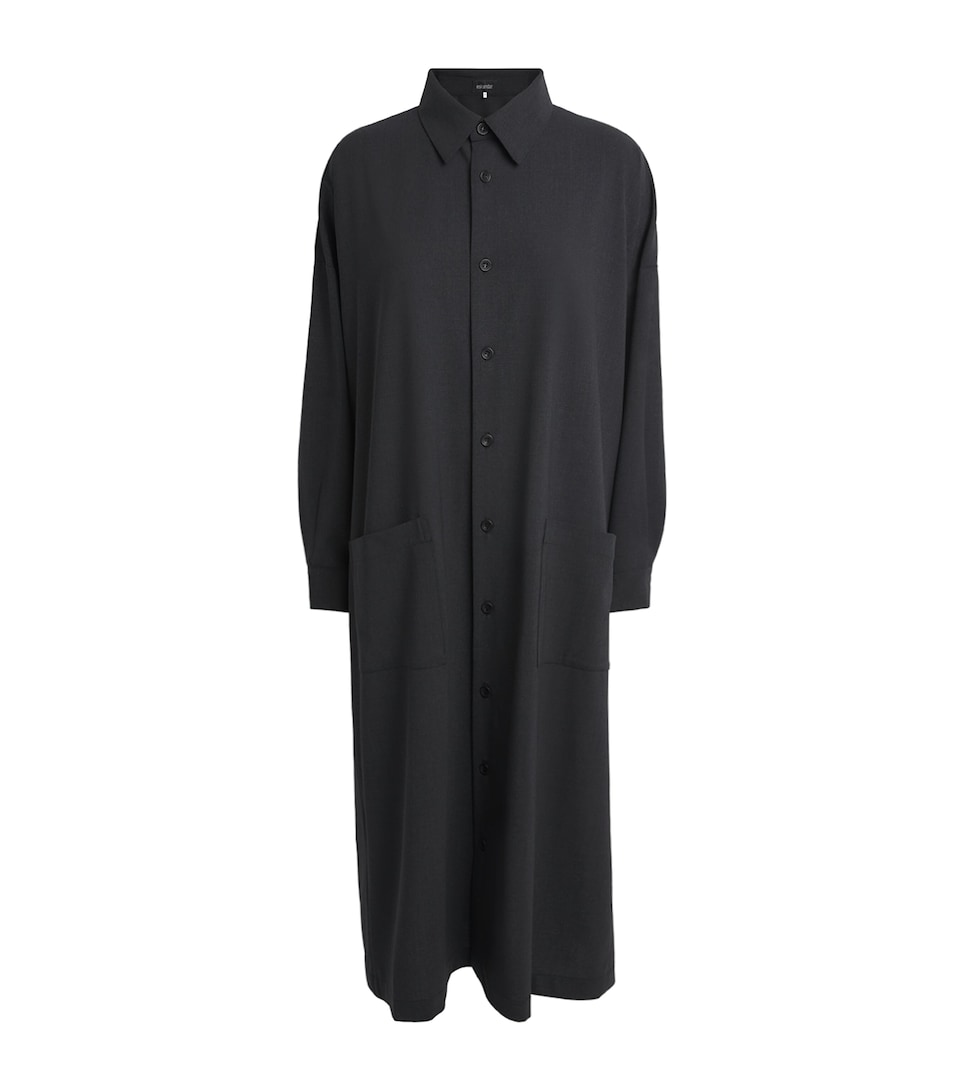 Eskandar Womens Stretch-Wool Midi Shirt Dress Coal