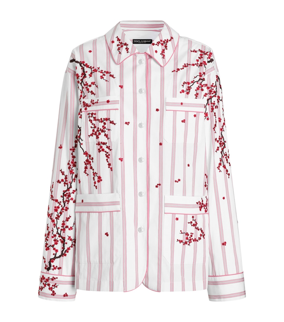 Dolce&Gabbana Womens Cotton-Silk Stripe Embroidered Shirt Embr
