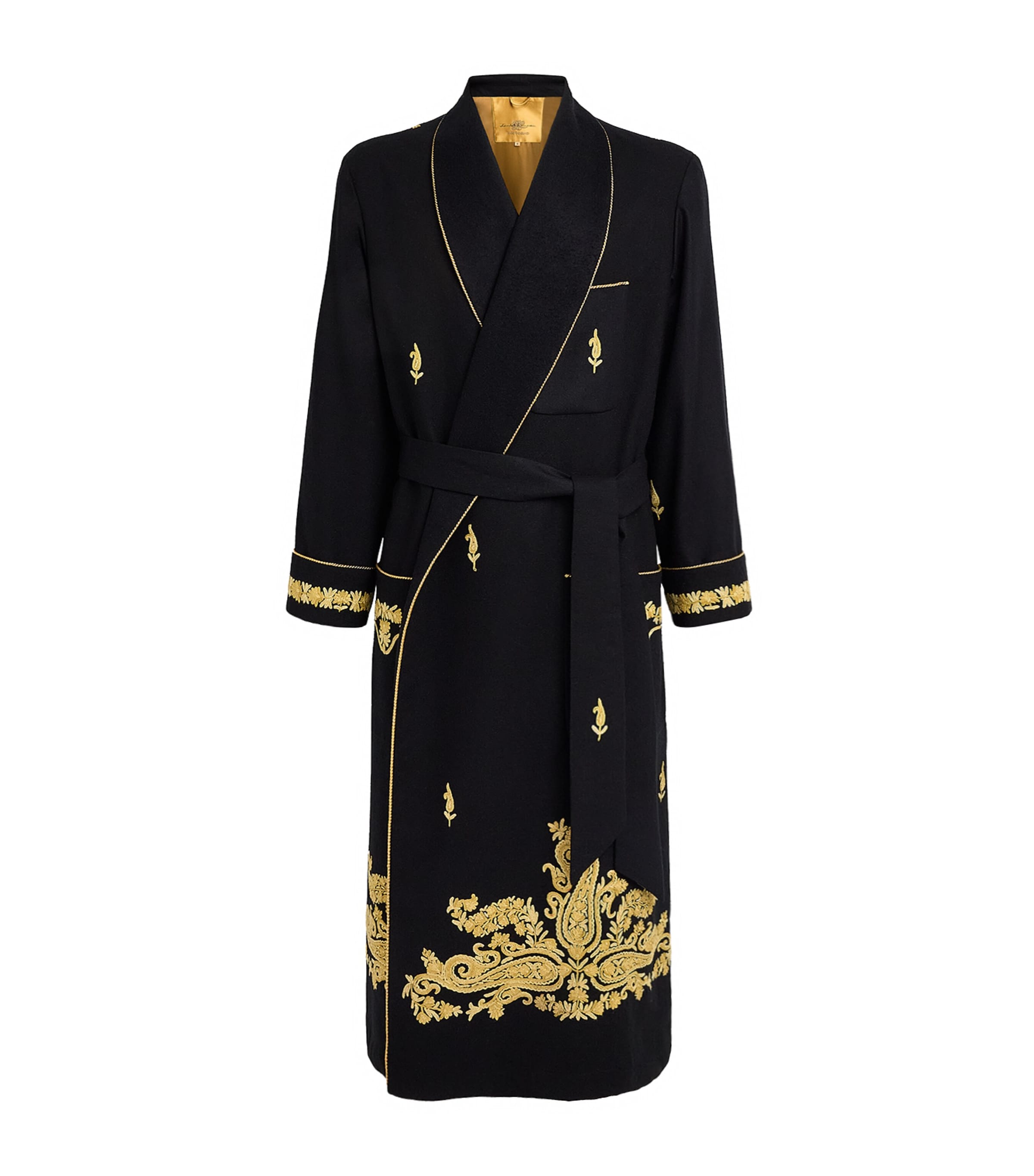 Daniel Hanson Mens Cashmere Silk-Lined Robe Black/gold