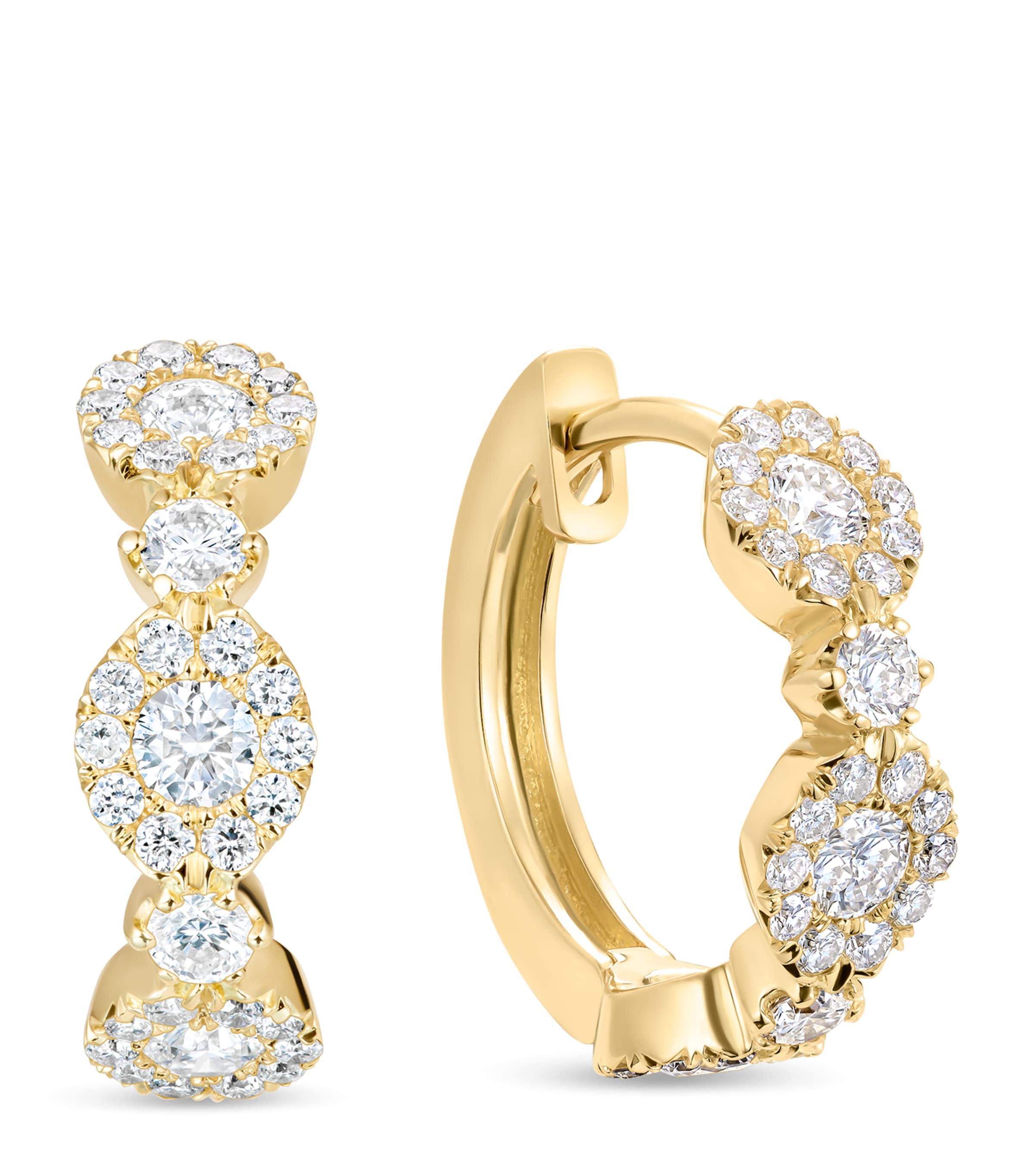 David Morris Yellow Gold and Diamond Triolette Oval Huggie Earrings Clear
