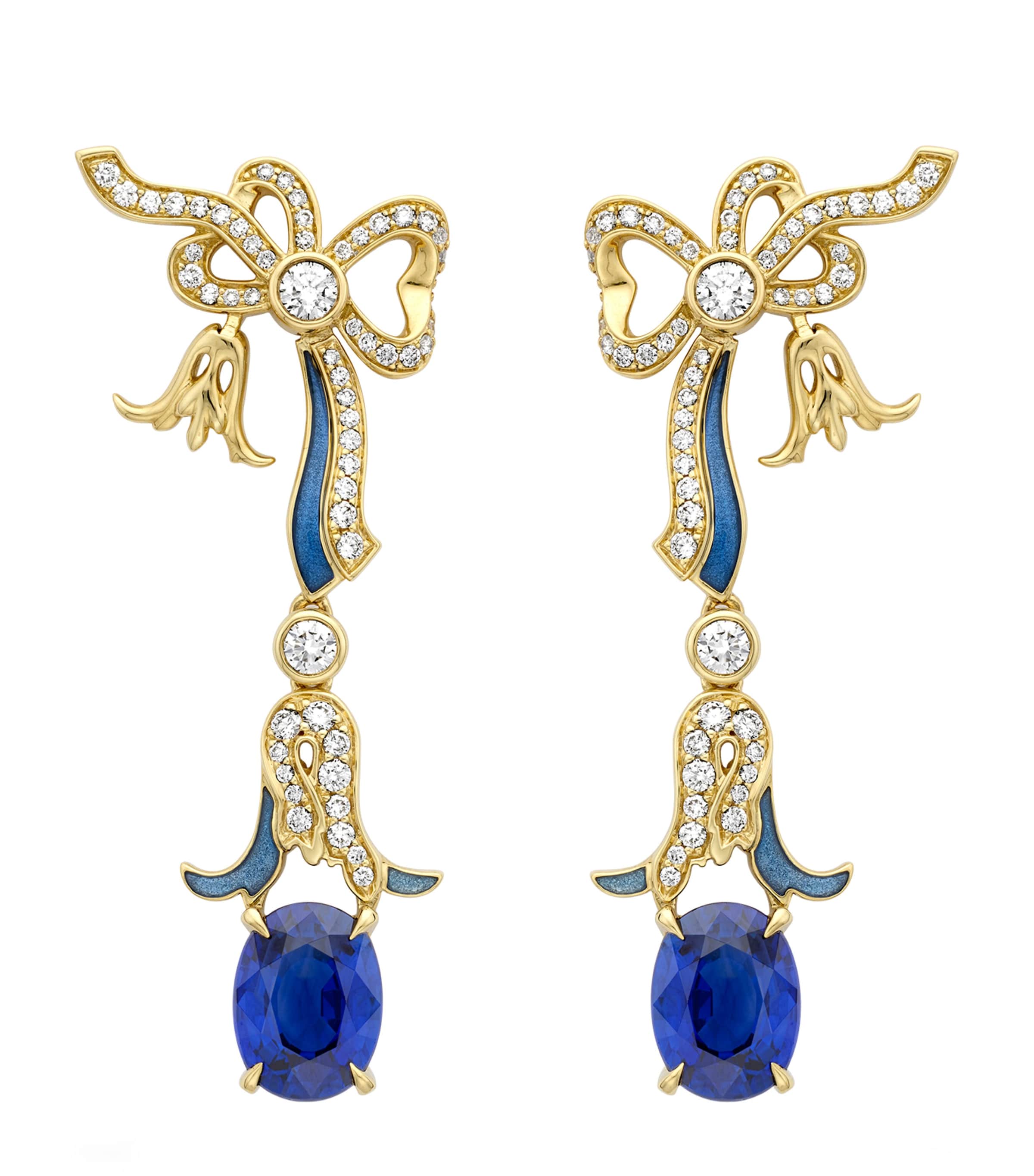 Boodles Yellow Gold, Diamond and Sapphire The Palace Collection Presence Chamber Earrings Blue