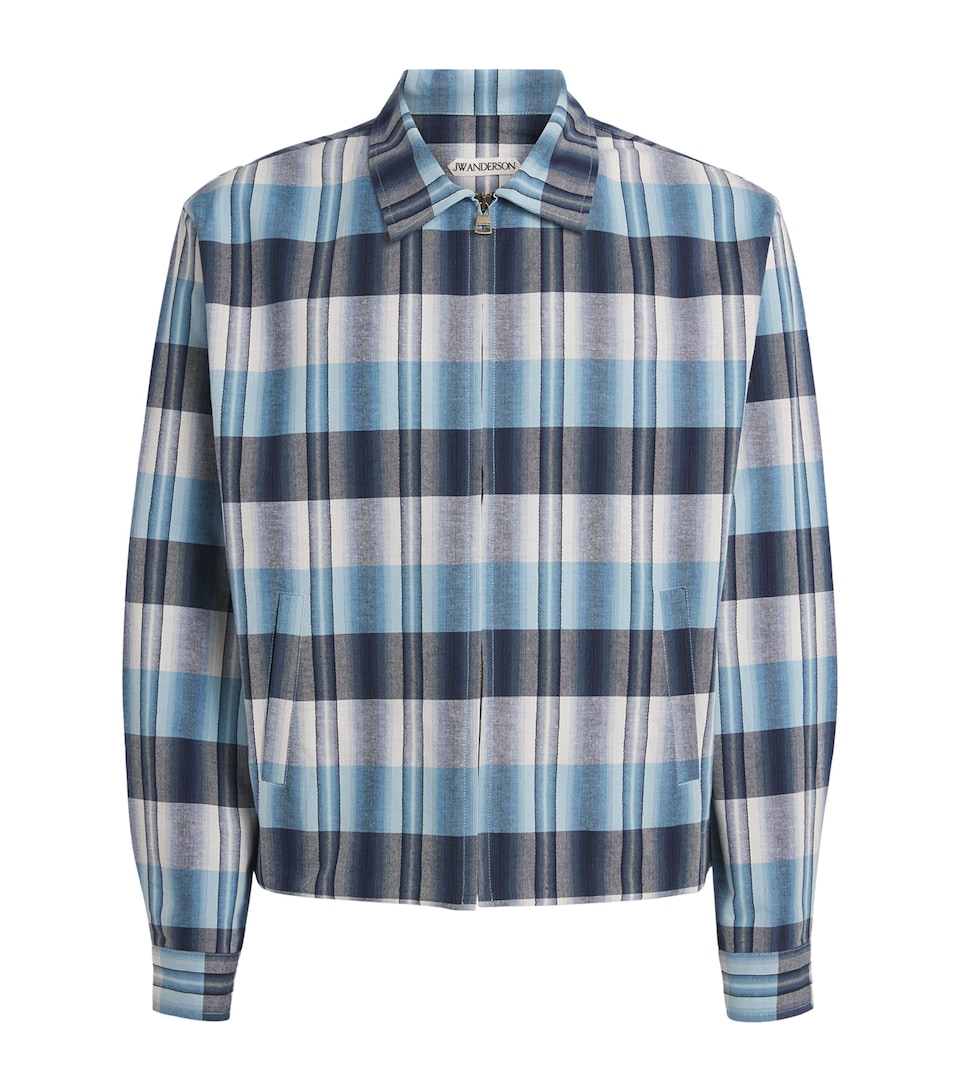 JW Anderson Mens Cotton Check Bomber Jacket Navy/blue