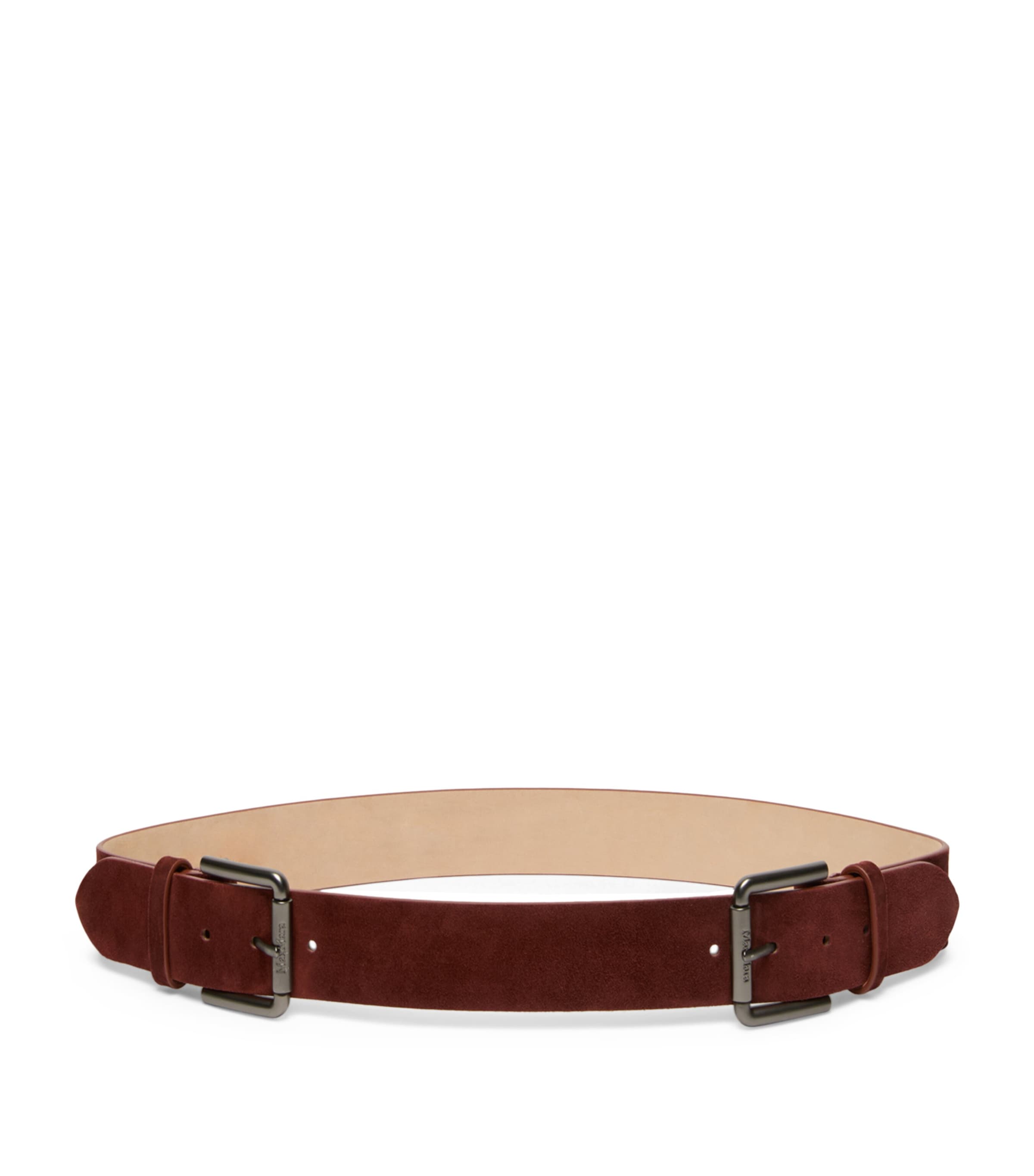 Max Mara Suede Double-Buckle Belt Amber Brown