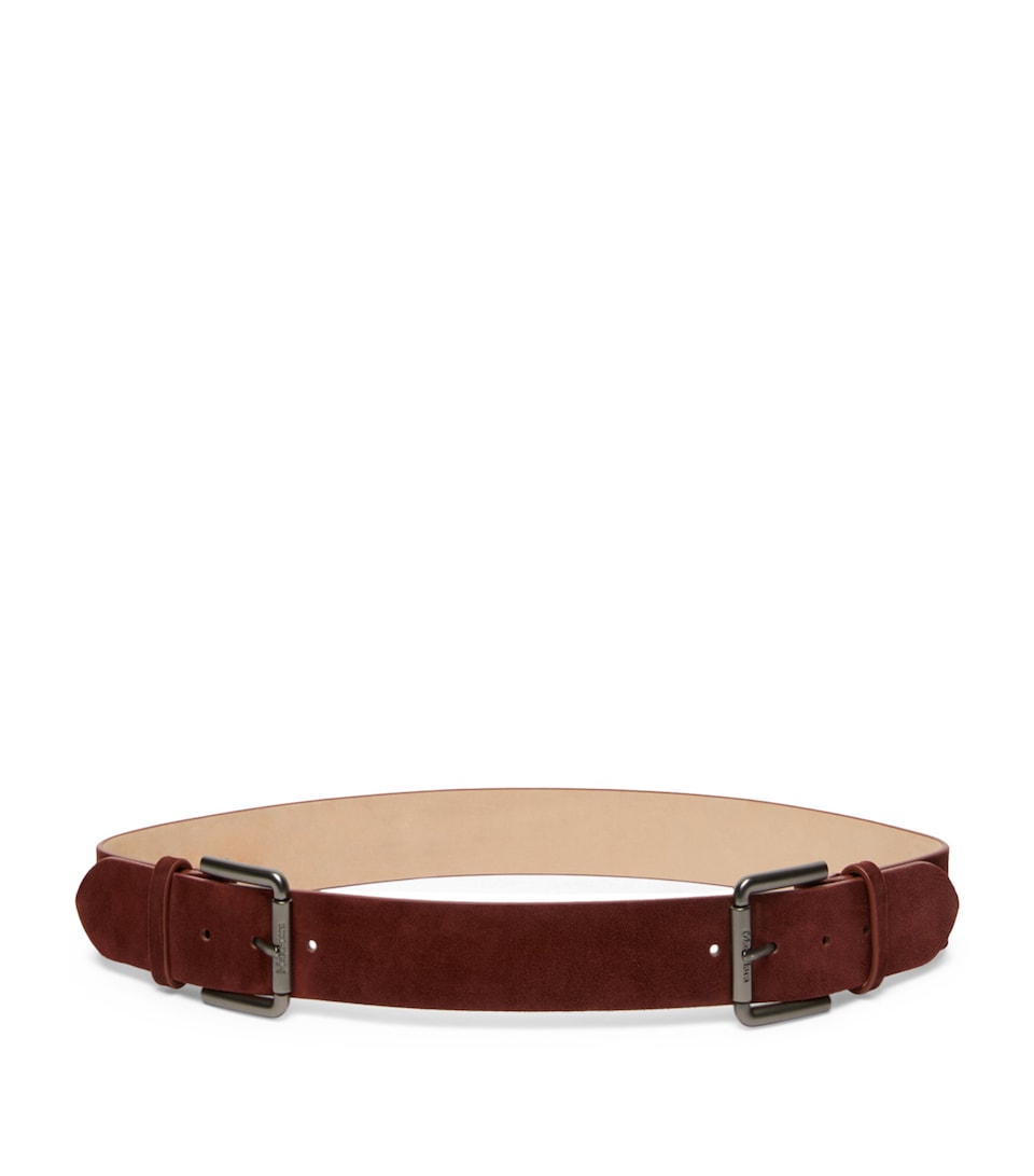Max Mara Suede Double-Buckle Belt Amber Brown