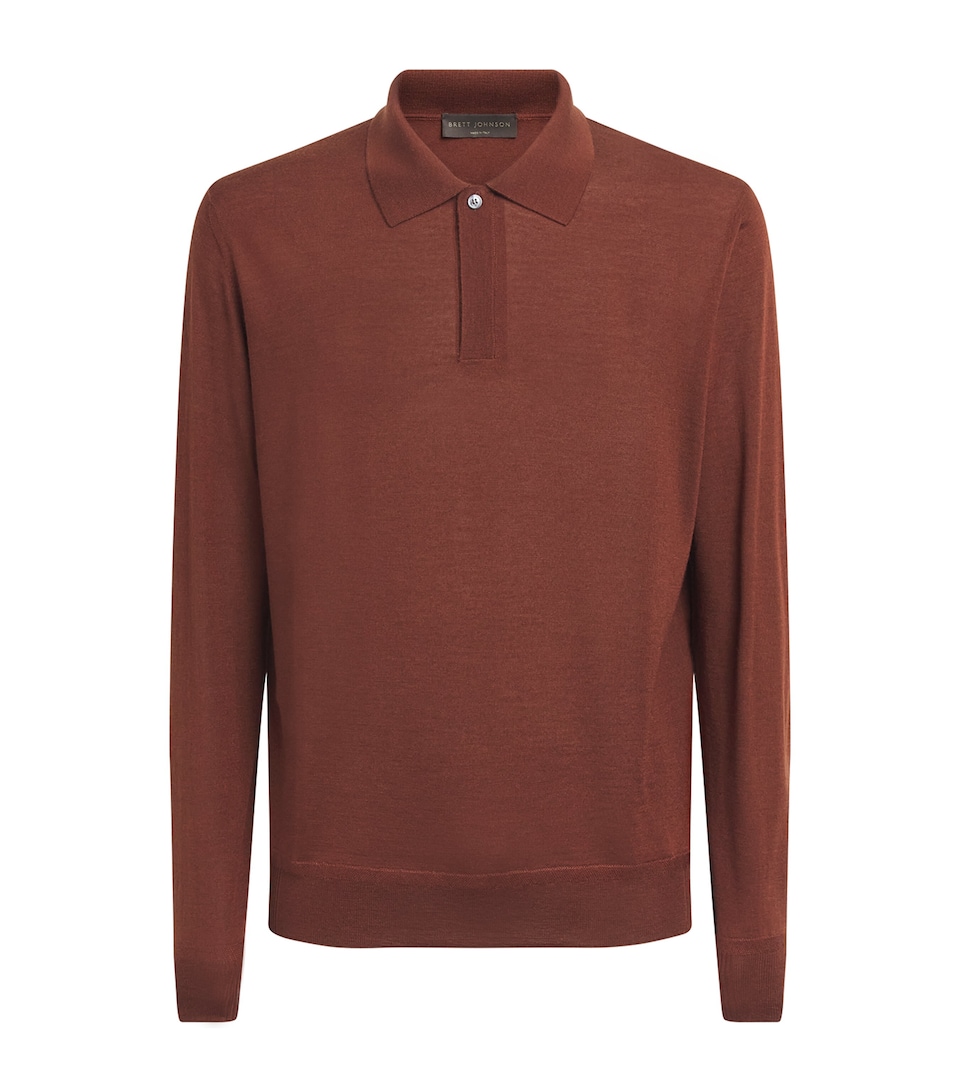 Brett Johnson Mens Cashmere-Silk Long-Sleeve Polo Shirt Terracotta