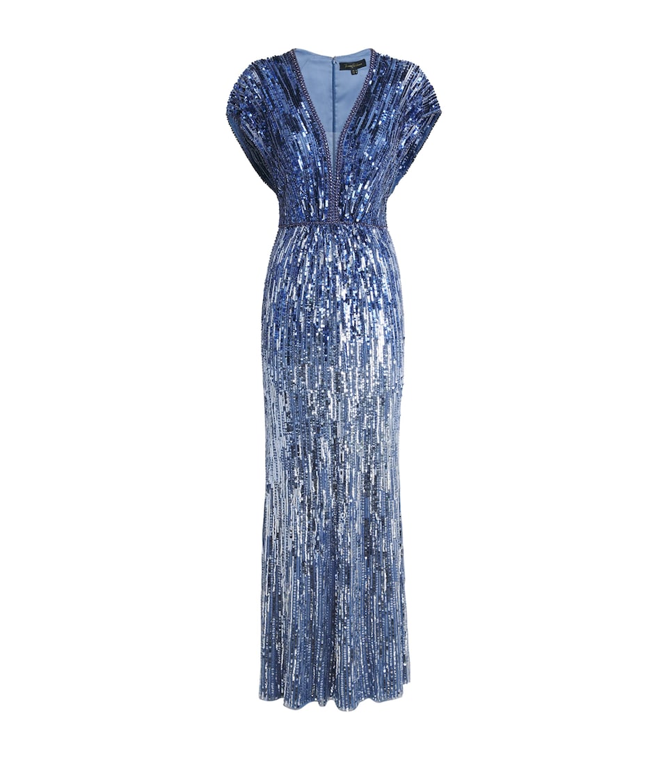 Jenny Packham Womens Sequinned Dusk Gown Denim