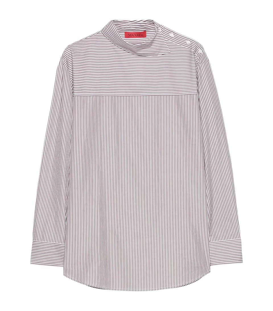 MAX&Co. Womens Cotton Striped Shirt Brown