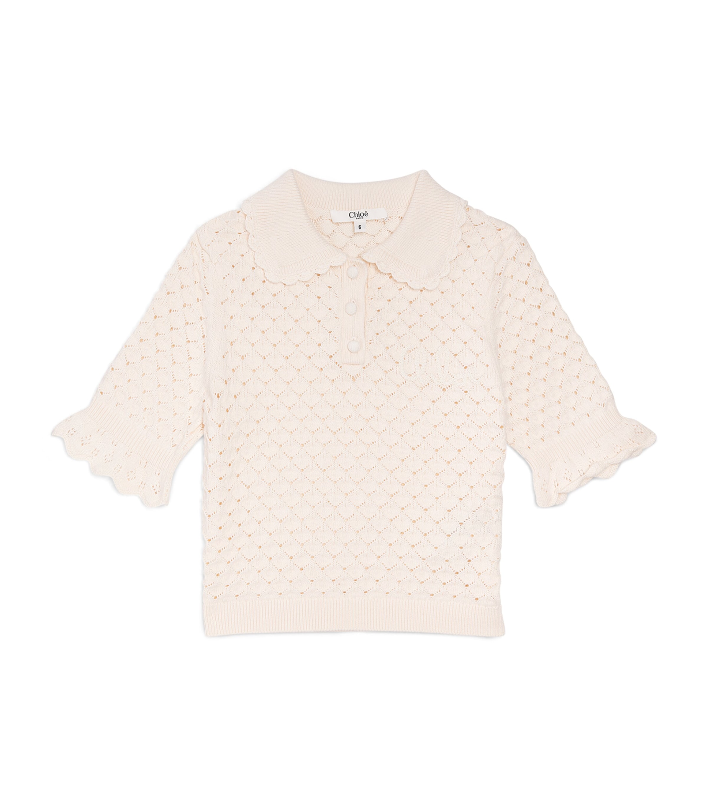 Chloé Kids Cotton-Wool Crochet Polo Sweater (4-14 Years) Ivory