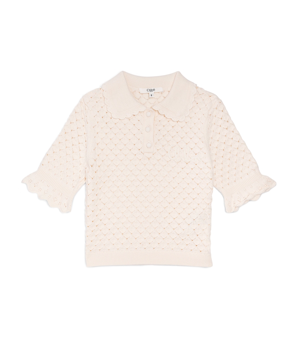 Chloé Kids Cotton-Wool Crochet Polo Sweater (4-14 Years) Ivory