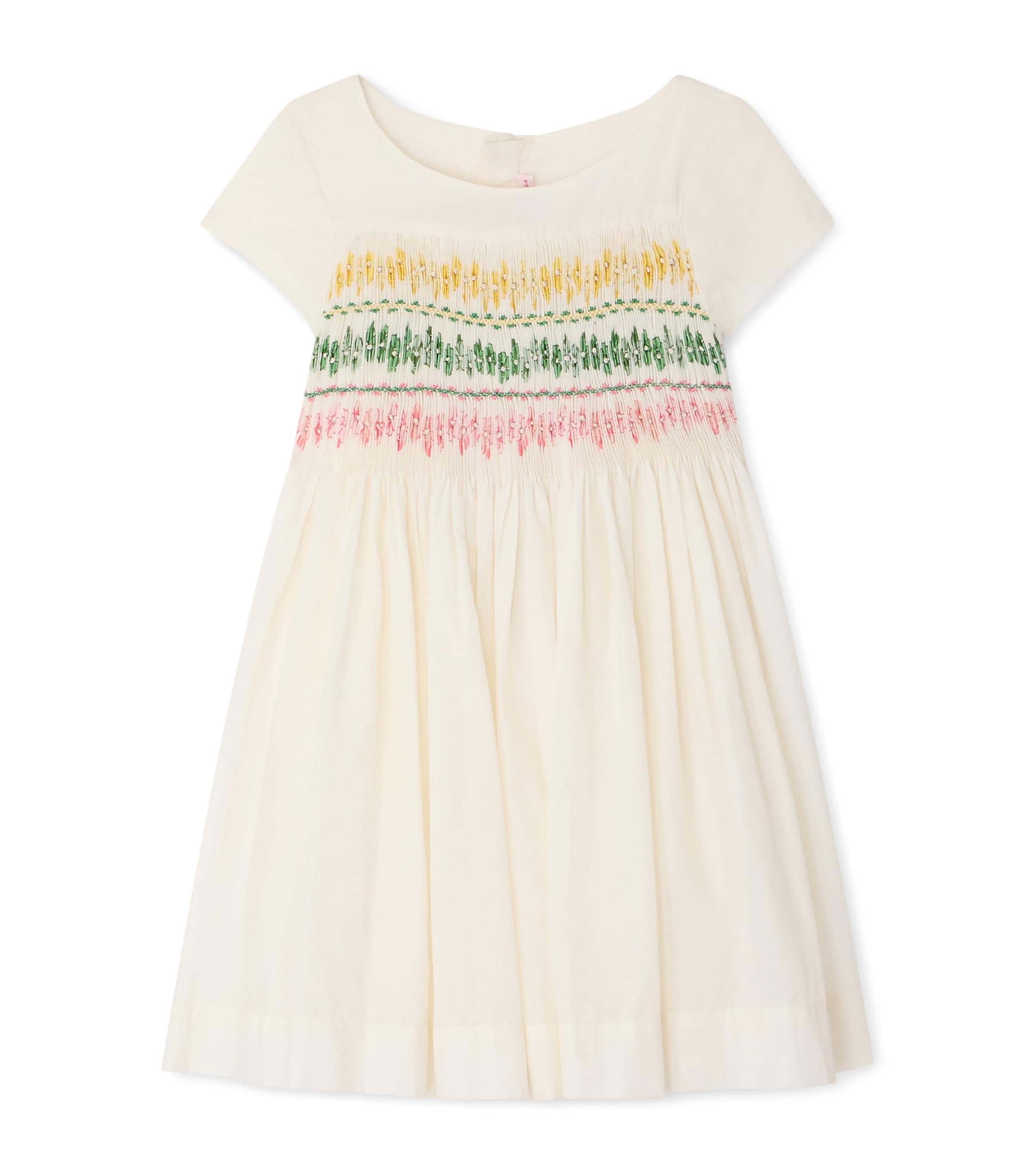 Bonpoint Cotton Ruched Floral Dress (10-14 Years) Blanc Lait
