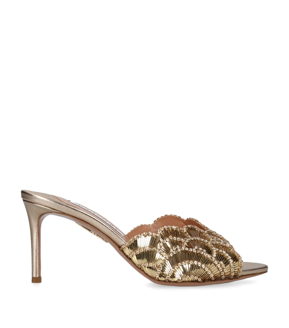 Aquazzura Leather Ce Soir Mules 75 Gold