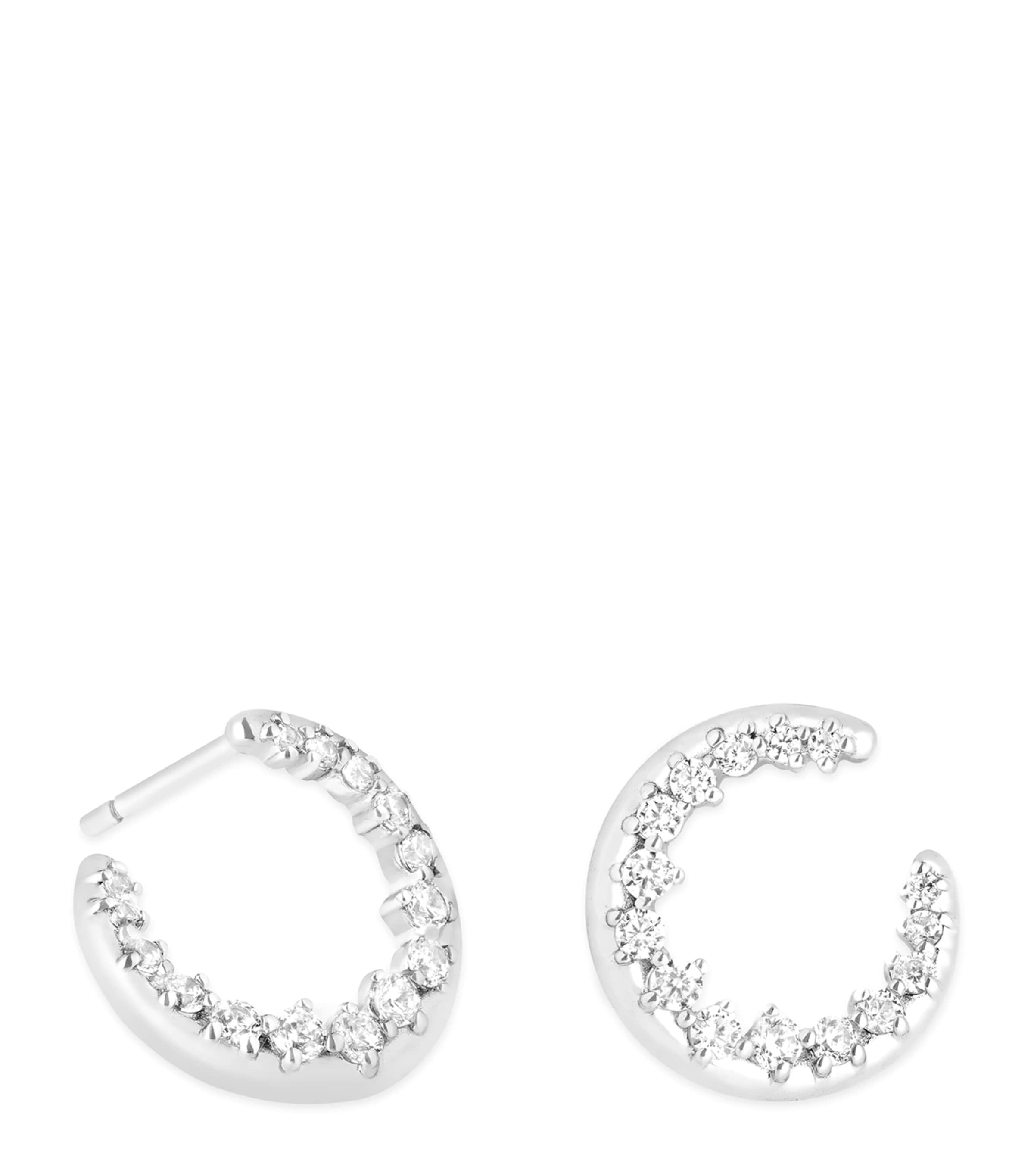 Rhodium-Plated Silver and Crystal Orbit Hoop Earrings