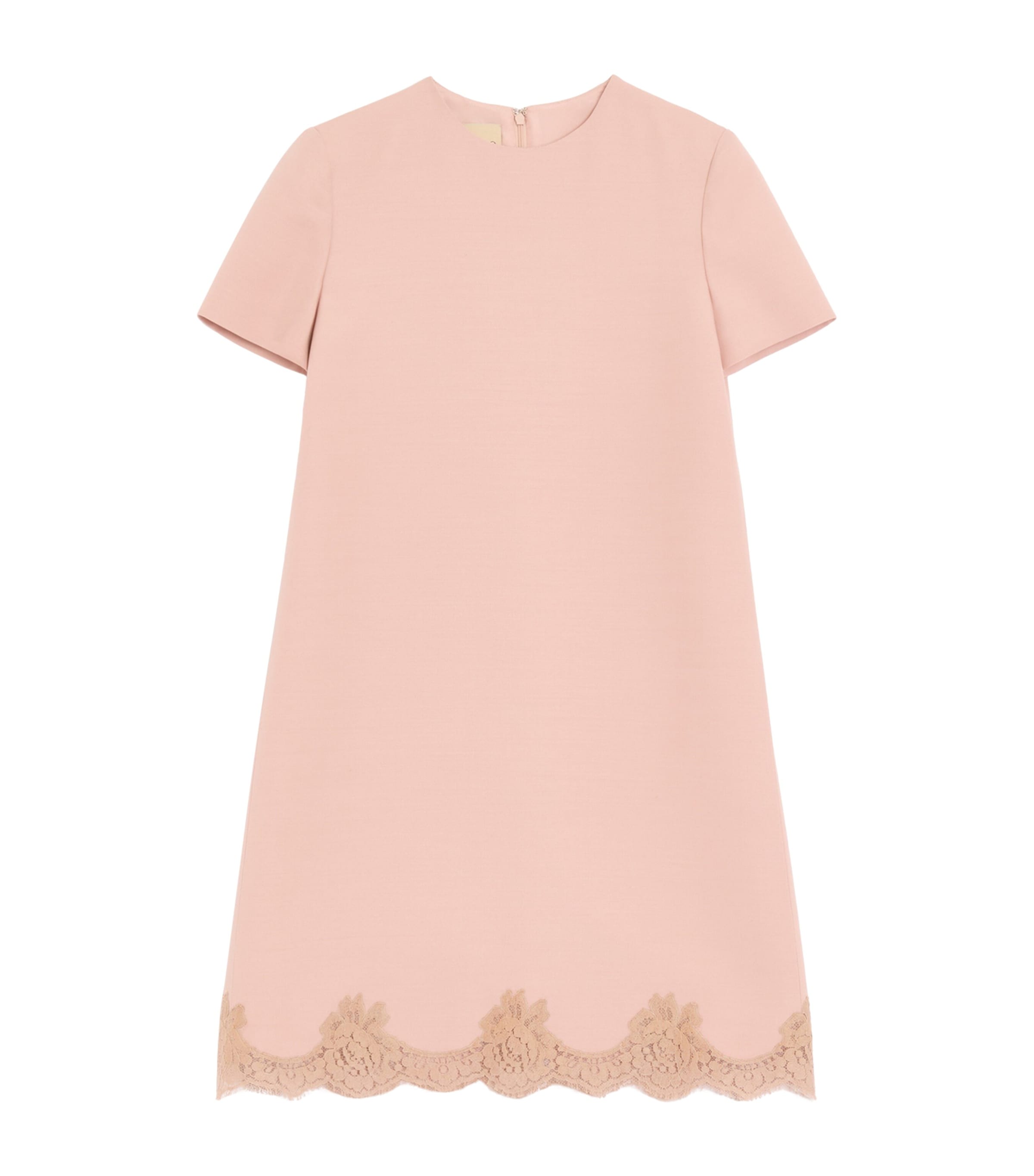 Valentino Womens Wool-Silk Lace-Trim Mini Dress