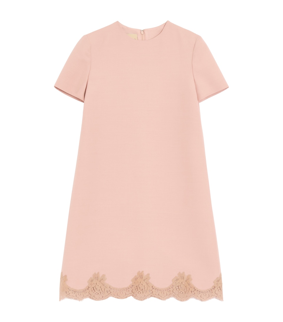 Valentino Womens Wool-Silk Lace-Trim Mini Dress