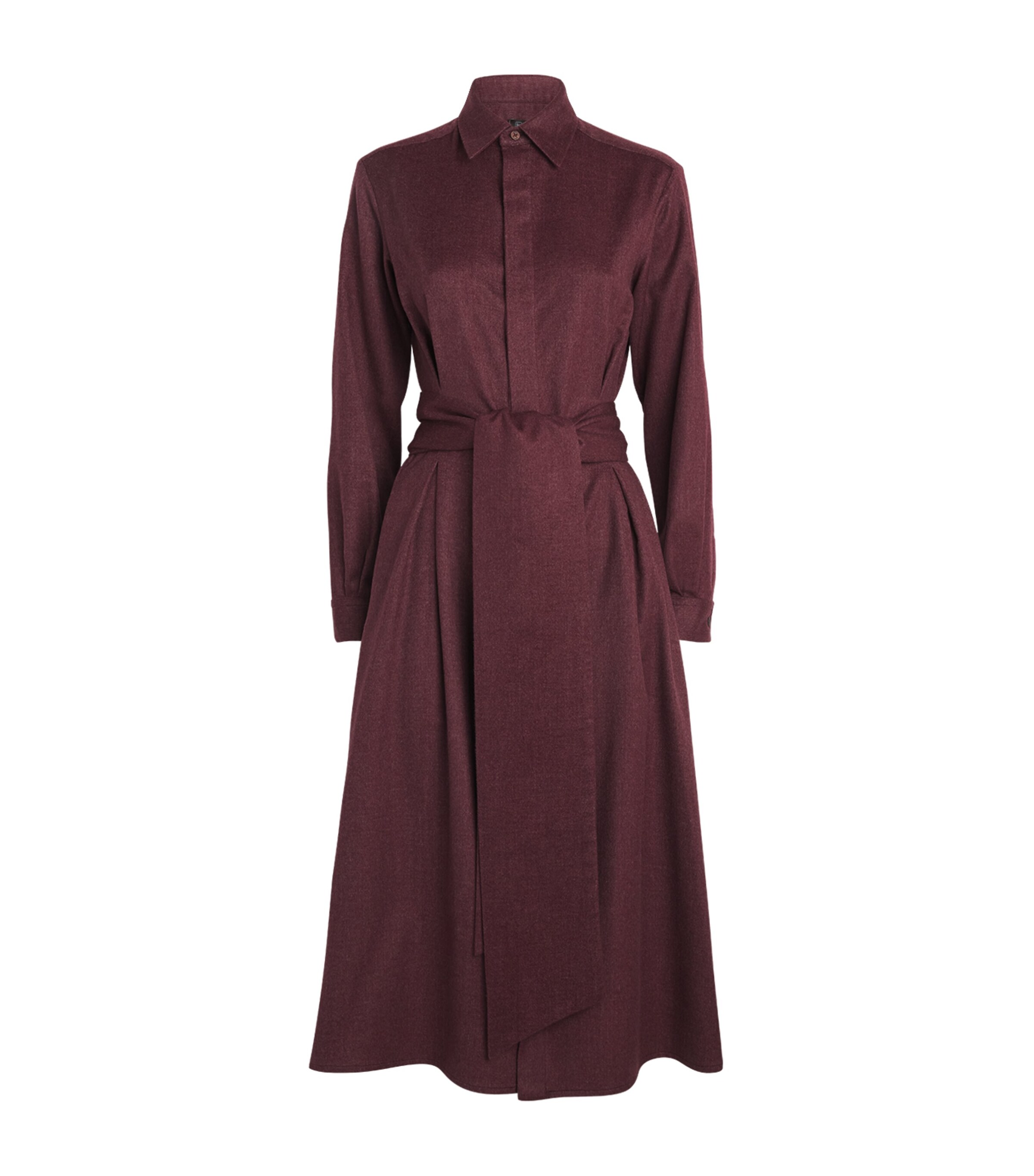 Cashmere Belted Midi Shirt Dress