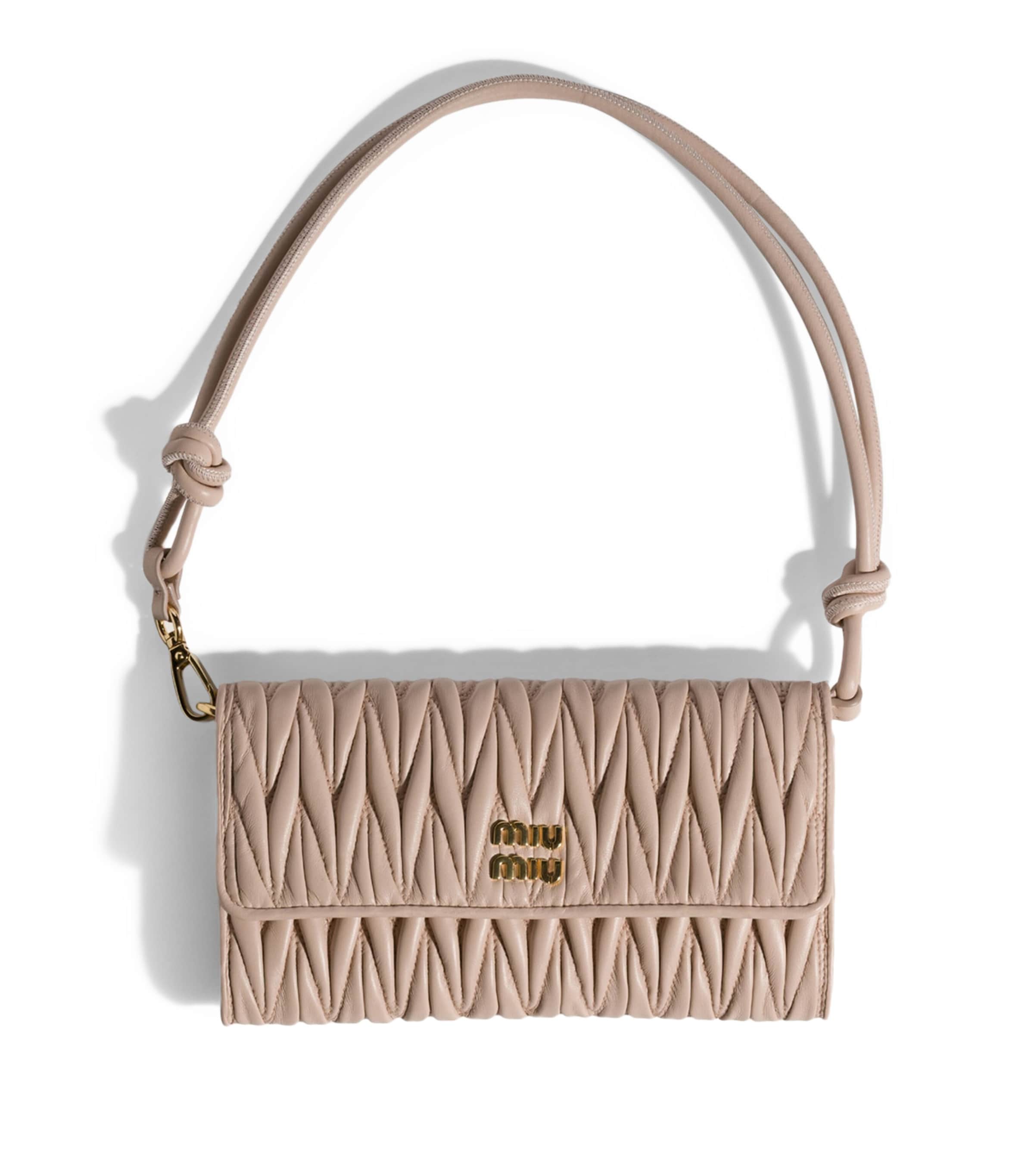 Miu Miu Leather Matelassé Chain Wallet Powder