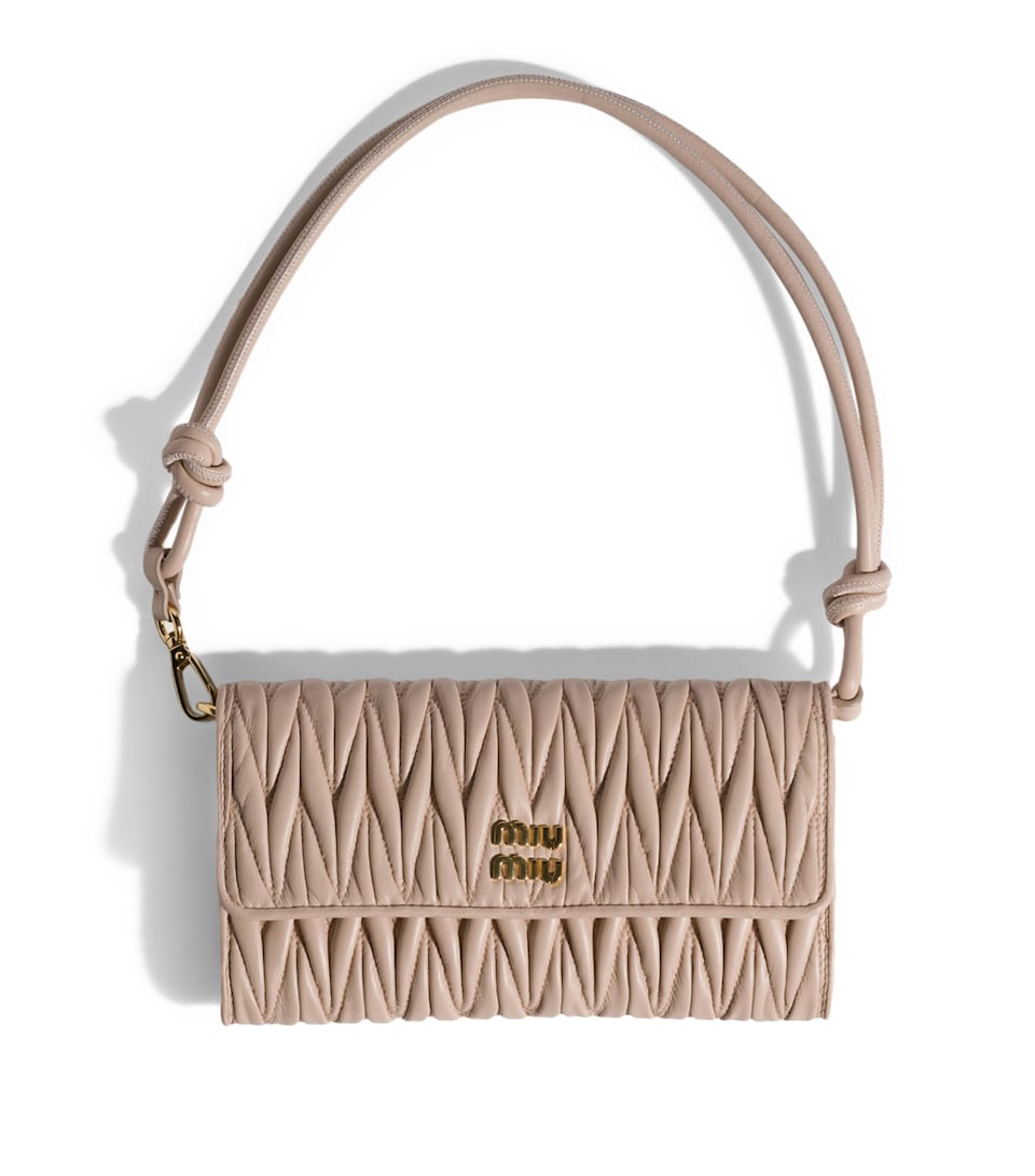 Miu Miu Leather Matelassé Chain Wallet Powder