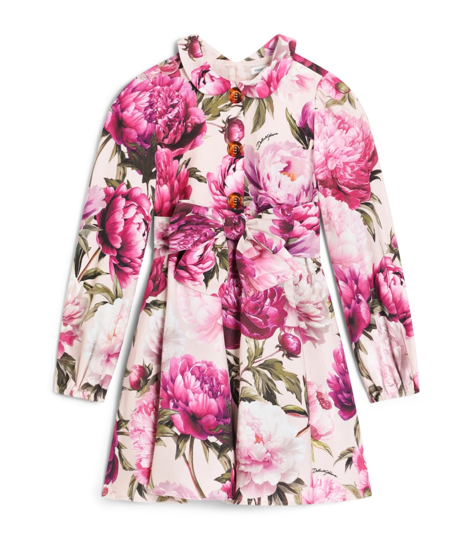 Dolce&Gabbana Kids Cotton Flannel Floral Dress (8-12+ Years) Peonie F.rosa