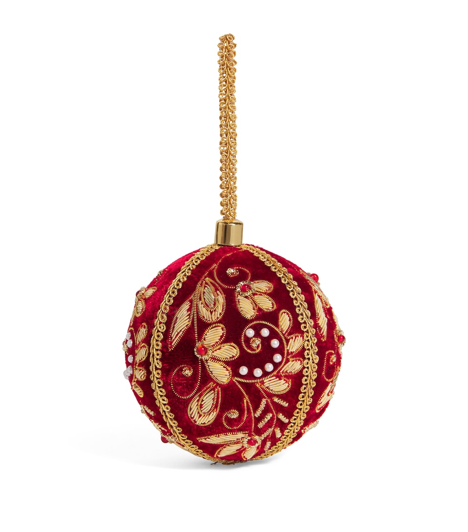 Harrods Velvet Floral-Embroidered Bauble Red