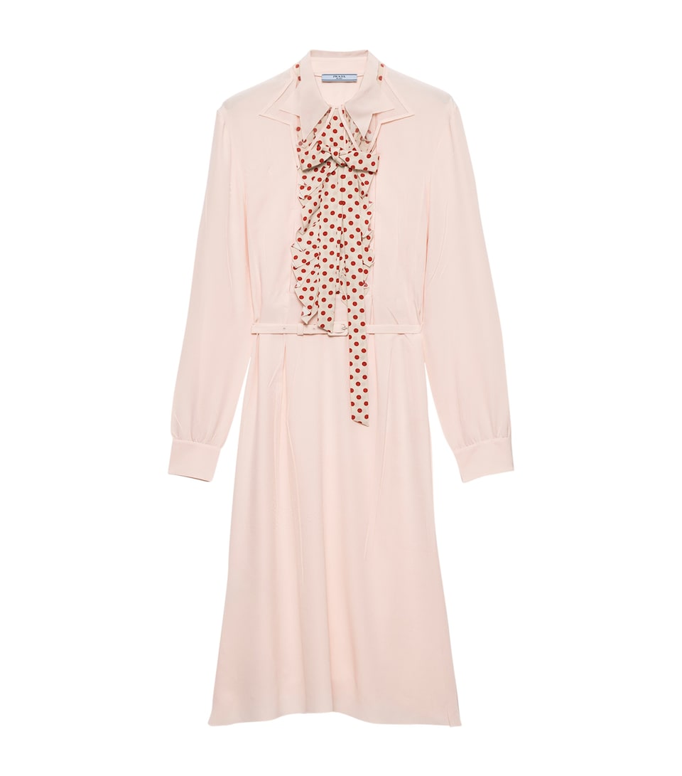 Prada Womens Silk Embroidered Marocain Midi Dress Pink